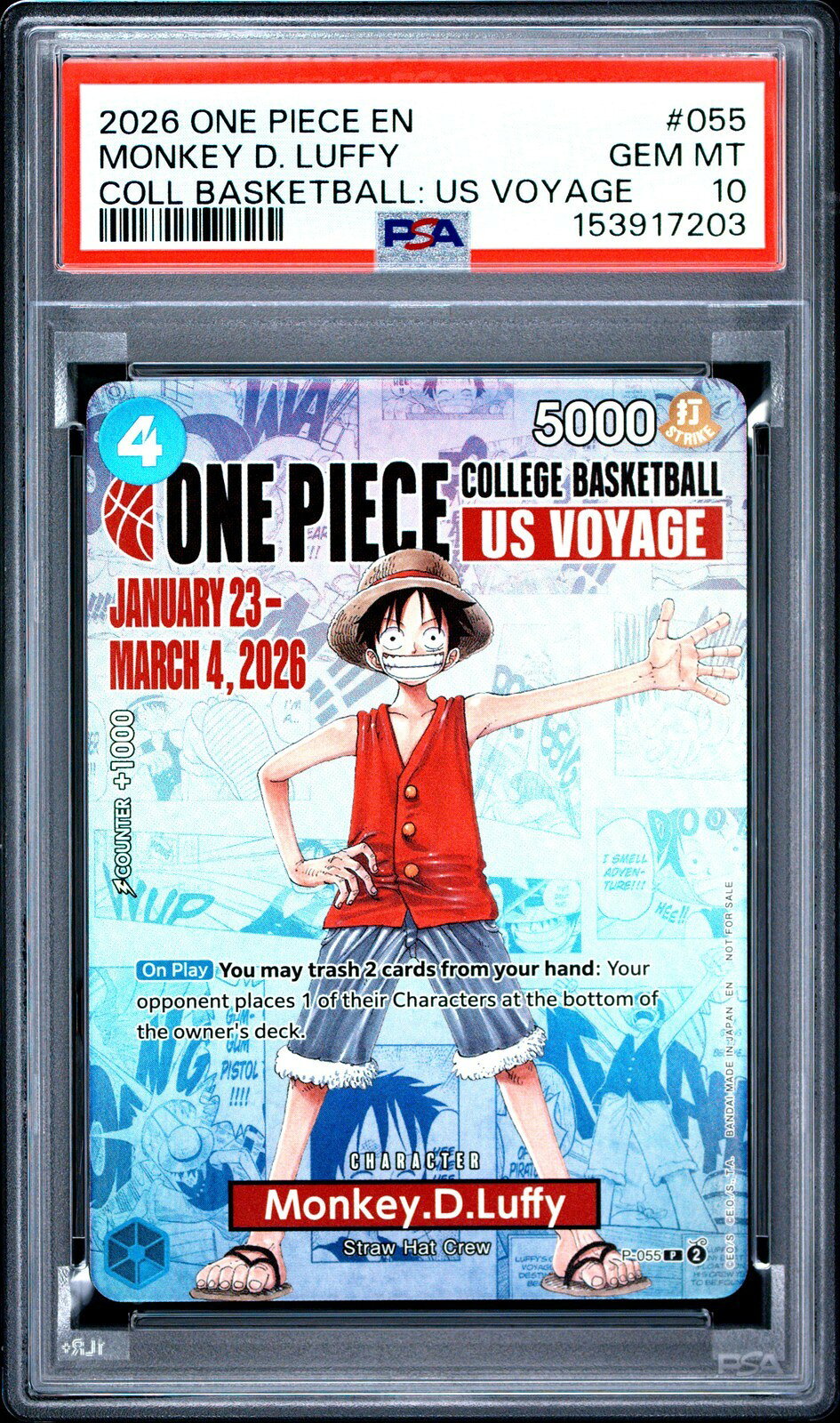 ワンピース英語版 2026 ONE PIECE PROMOS MONKEY D. LUFFY PROMOS #055 PSA 10 鑑定済