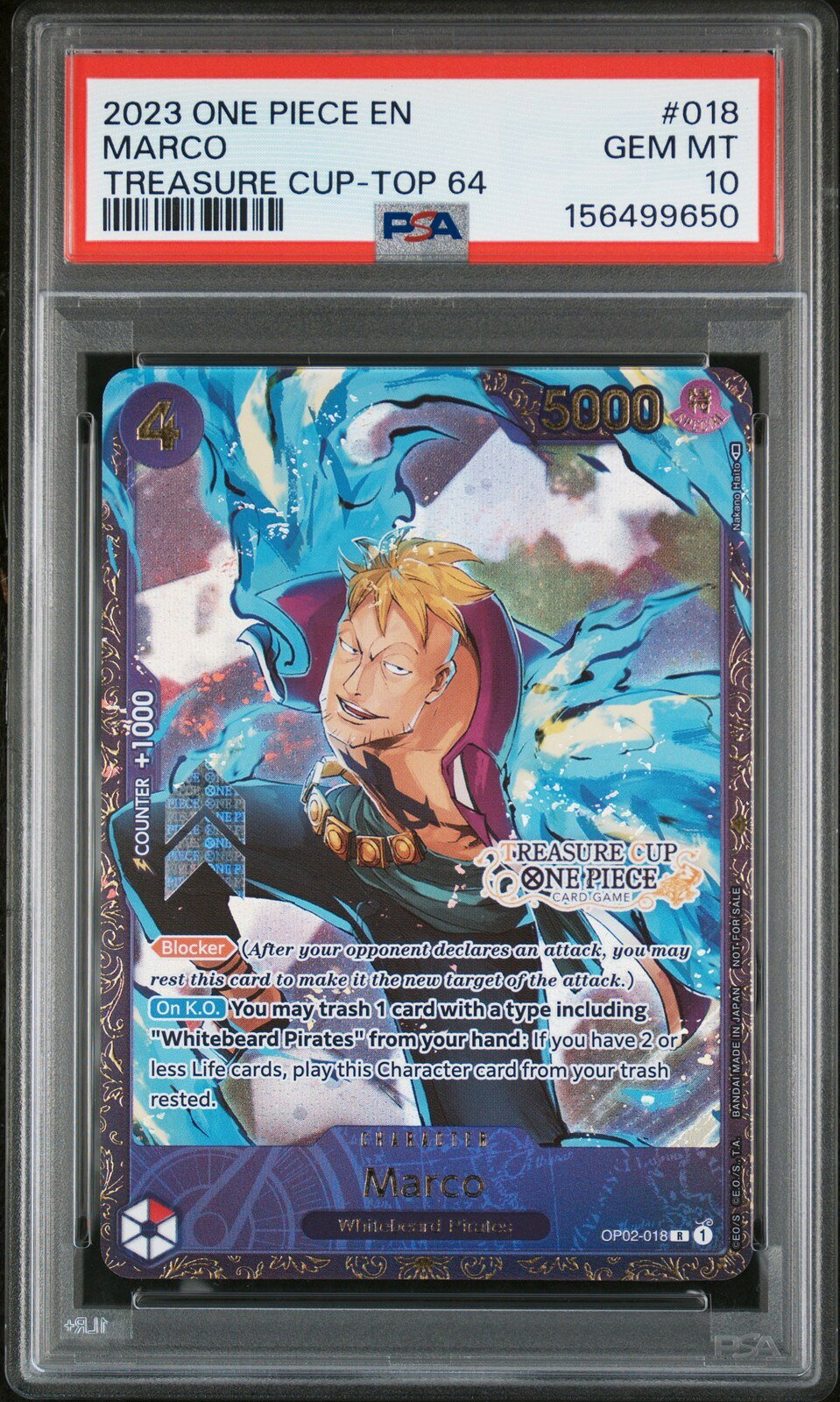 ワンピース英語版 2023 ONE PIECE PROMOS TREASURE CUP 2023-TOP 64 MARCO マルコ プロモ #018 PSA 10 鑑定済