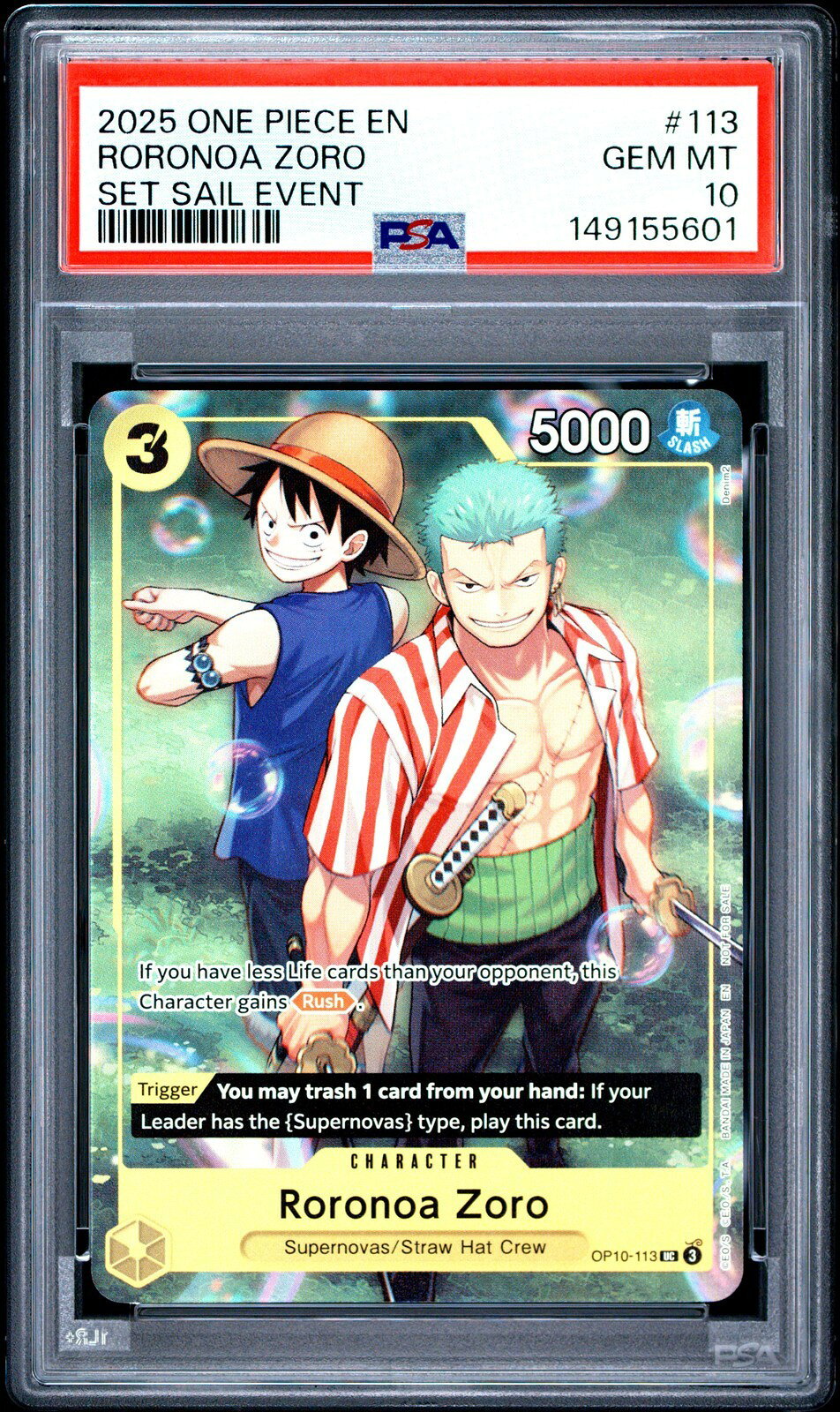ワンピース英語版 2025 ONE PIECE PROMOS SET SAIL EVENT ロロノア・ゾロ #113 PSA 10 鑑定済