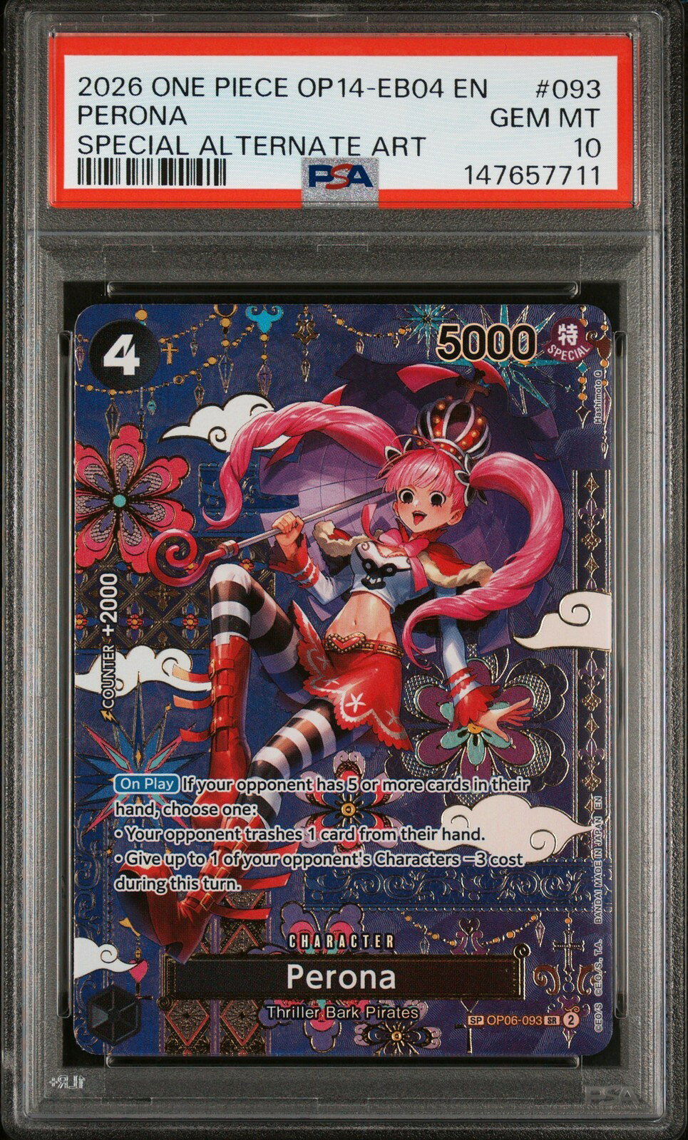 ワンピース英語版 2026 ONE PIECE OP14-EB04-THE AZURE SEA'S SEVEN PERONA ペローナ #093 PSA 10 鑑定済【中古】