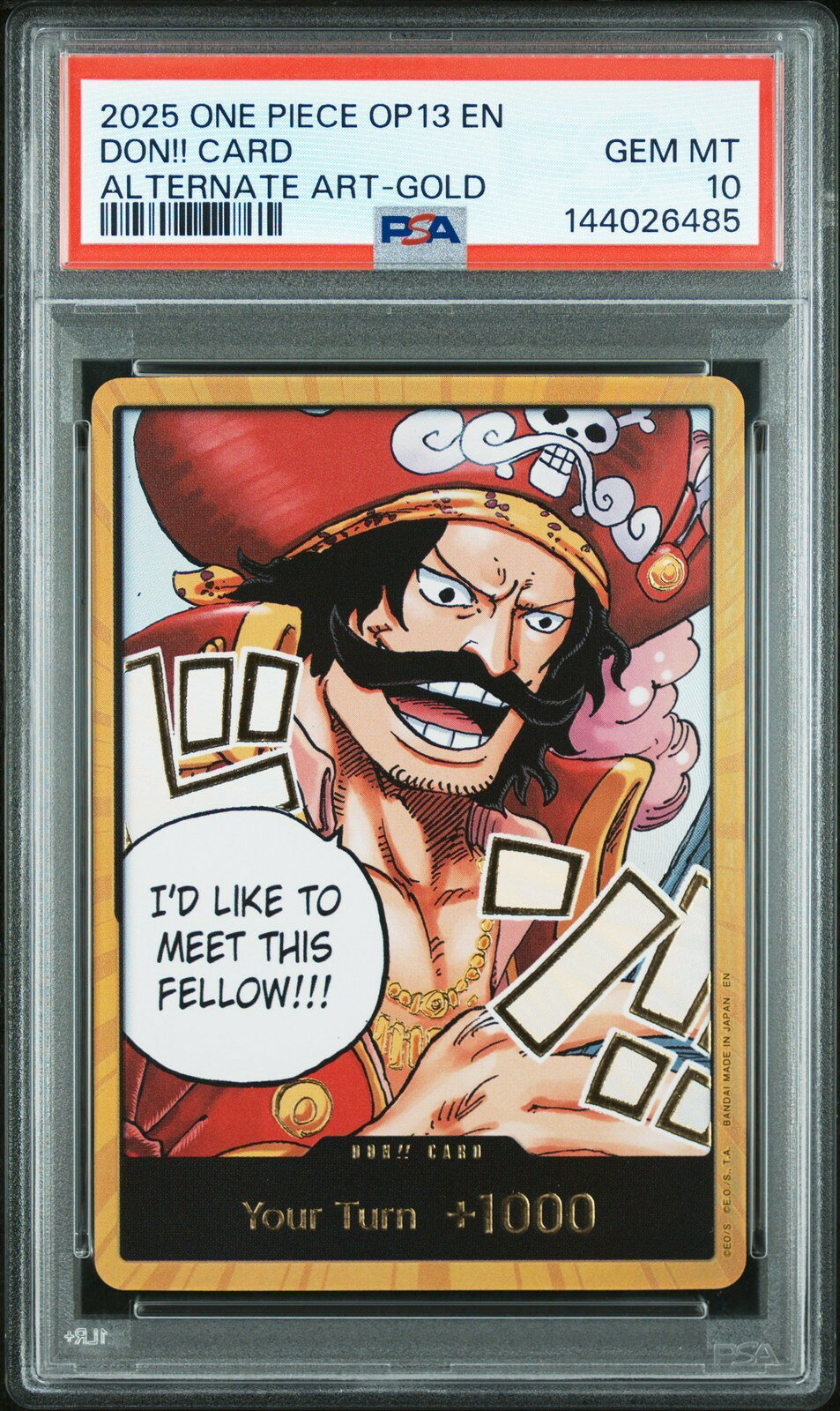 ワンピース英語版 2025 ONE PIECE OP13-CARRYING ON HIS WILL GOLD DON!! CARD ALTERNATE ART PSA 10 鑑定済【中古】