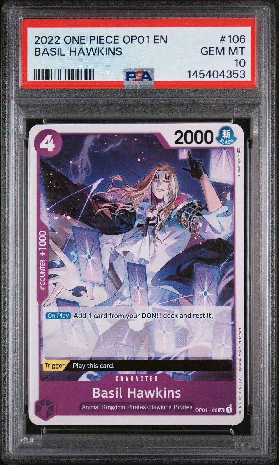ワンピース英語版 2022 OP01-ROMANCE DAWN BASIL HAWKINS バジル・ホーキンス #106 PSA 10 鑑定済