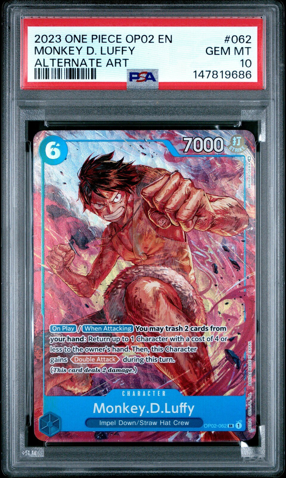 ワンピース英語版 2023 ONE PIECE OP02-PARAMOUNT WAR MONKEY D. LUFFY ALTERNATE ART #062 PSA 10 鑑定済
