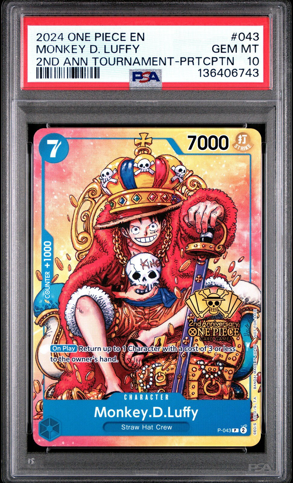 ワンピース英語版 2024 ONE PIECE PROMOS 2ND ANV TOURNAMENT モンキー・D・ルフィ プロモ PSA 10 鑑定済