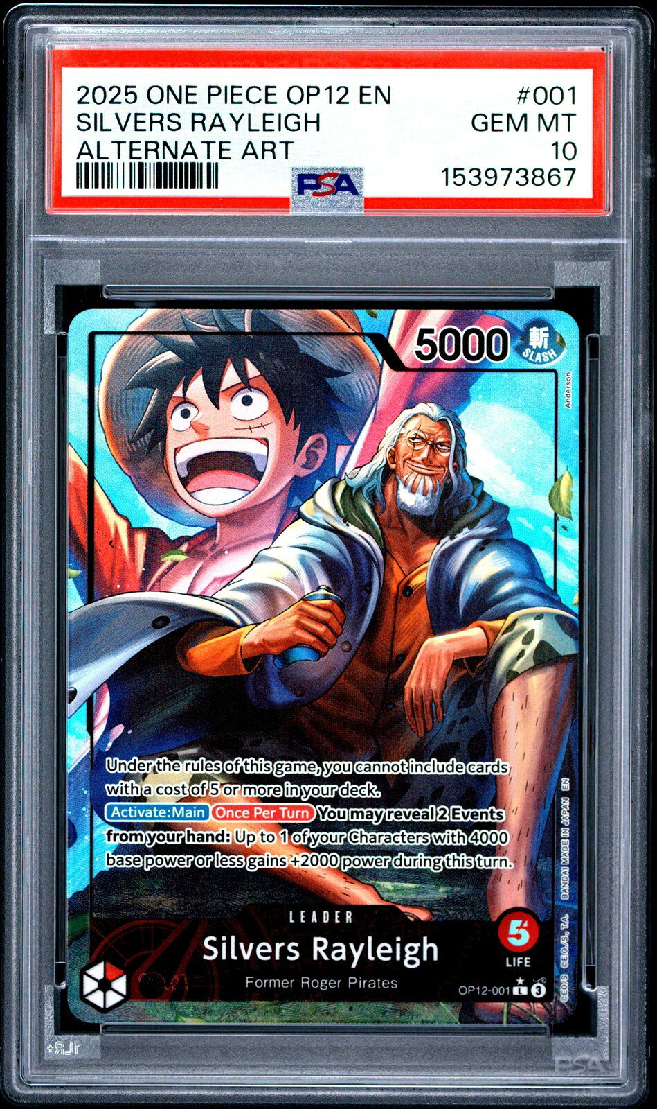 ワンピース英語版 2025 OP12-LEGACY OF THE MASTER SILVERS RAYLEIGH ALTERNATE ART PSA10 鑑定済【中古】