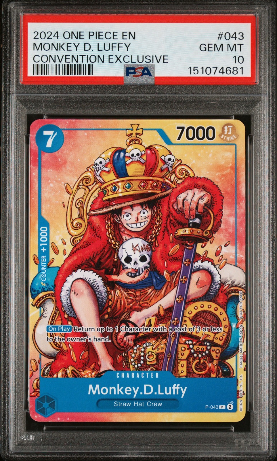 ワンピース英語版 2024 ONE PIECE PROMOS CONVENTION EXCLUSIVE モンキー・D・ルフィ PROMOS #043 PSA10 鑑定済