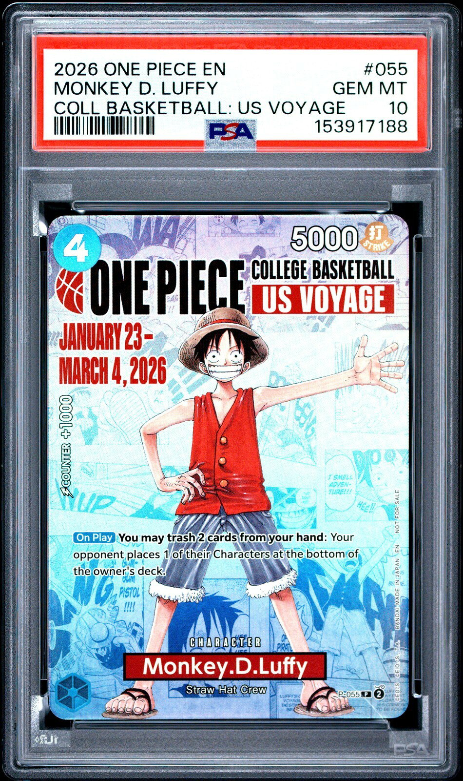 ワンピース英語版 2026 ONE PIECE PROMOS モンキー・D・ルフィ MONKEY D. LUFFY プロモ #055 PSA 10 鑑定済