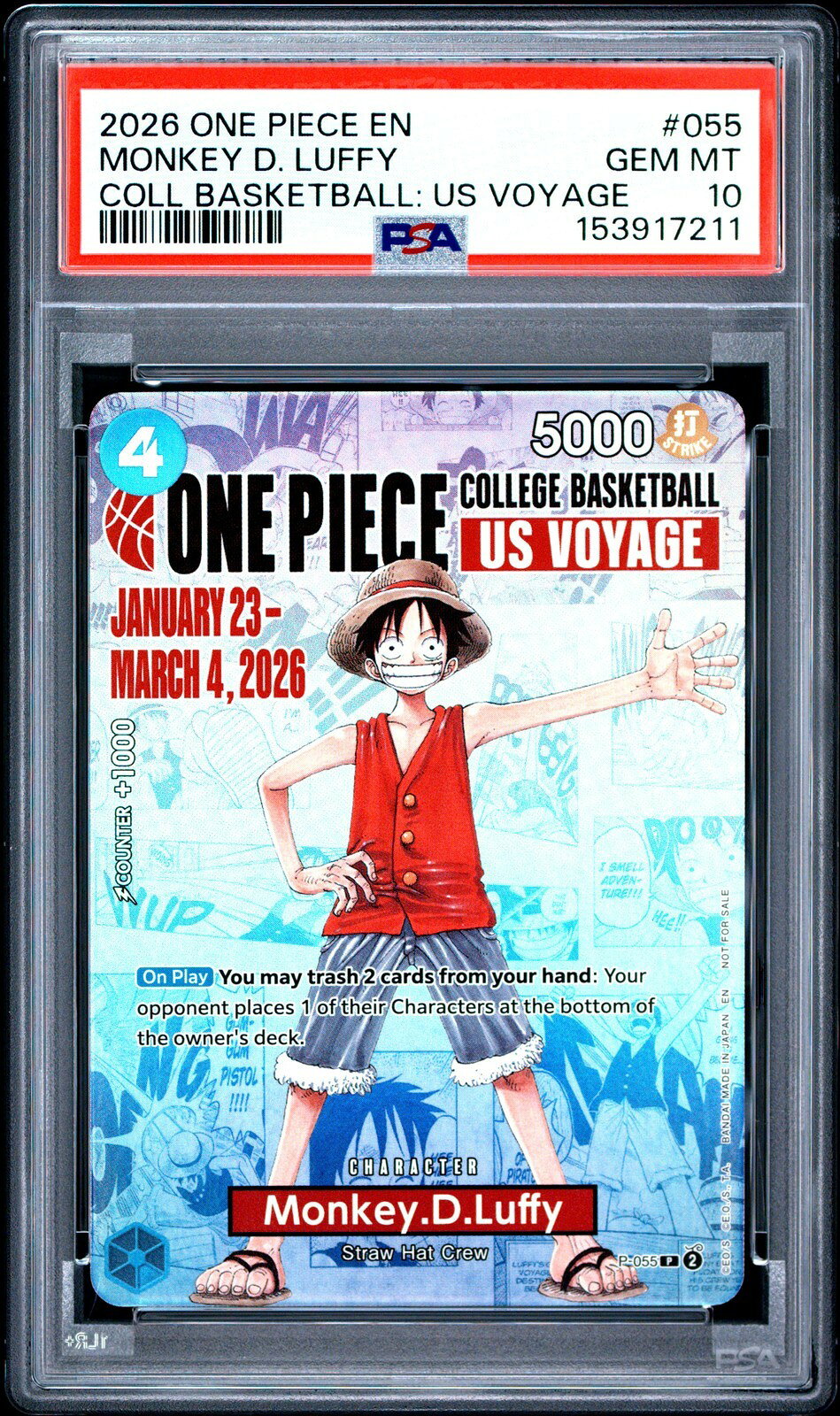 ワンピース英語版 2026 ONE PIECE PROMOS モンキー・D・ルフィ プロモ #055 PSA 10 鑑定済