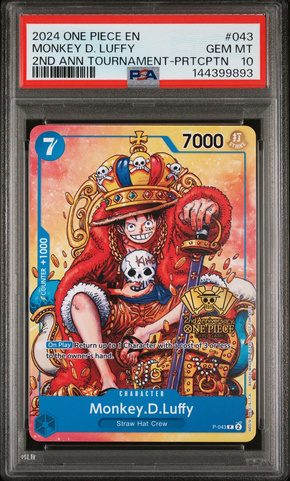 ワンピース英語版 2024 PROMOS 2ND ANV TOURNAMENT-PARTICIPATION MONKEY D. LUFFY プロモ PSA 10 鑑定済