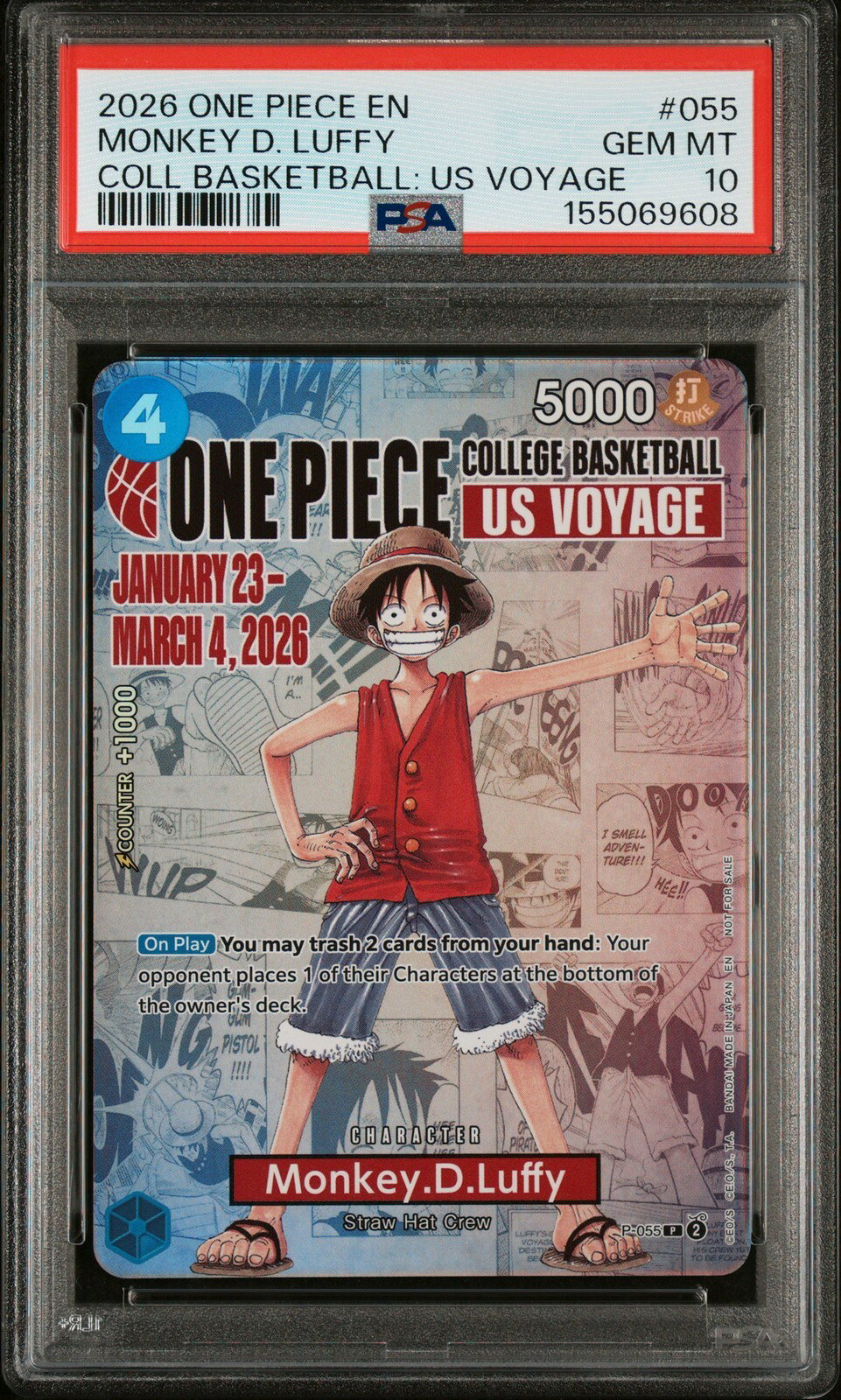 ワンピース英語版 2026 ONE PIECE PROMOS MONKEY D. LUFFY(モンキー・D・ルフィ) プロモ #055 PSA 10 鑑定済