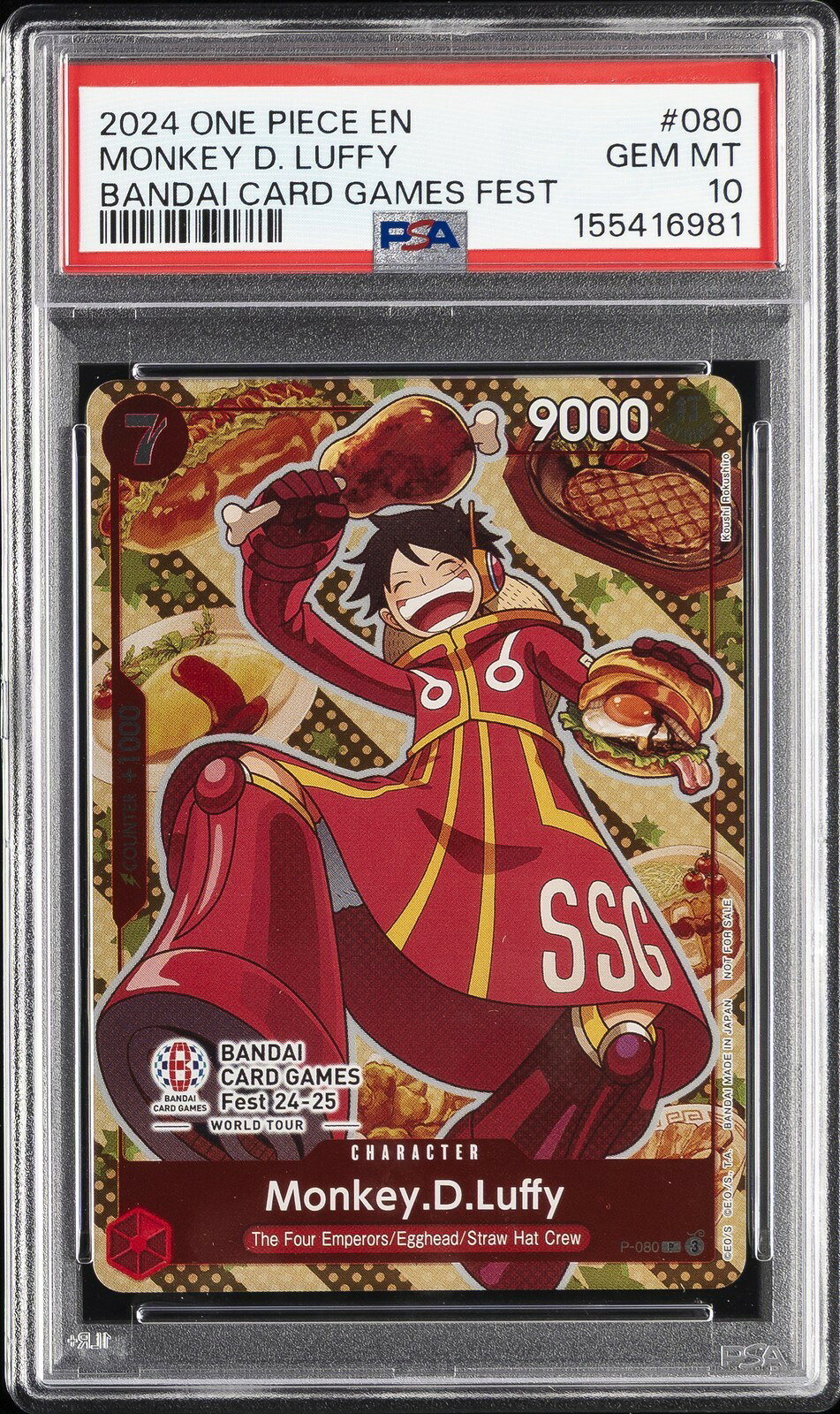 ワンピース英語版 2024 BANDAI CARD GAMES FEST モンキー・D・ルフィ MONKEY D. LUFFY プロモ #080 PSA 10 鑑定済【中古】