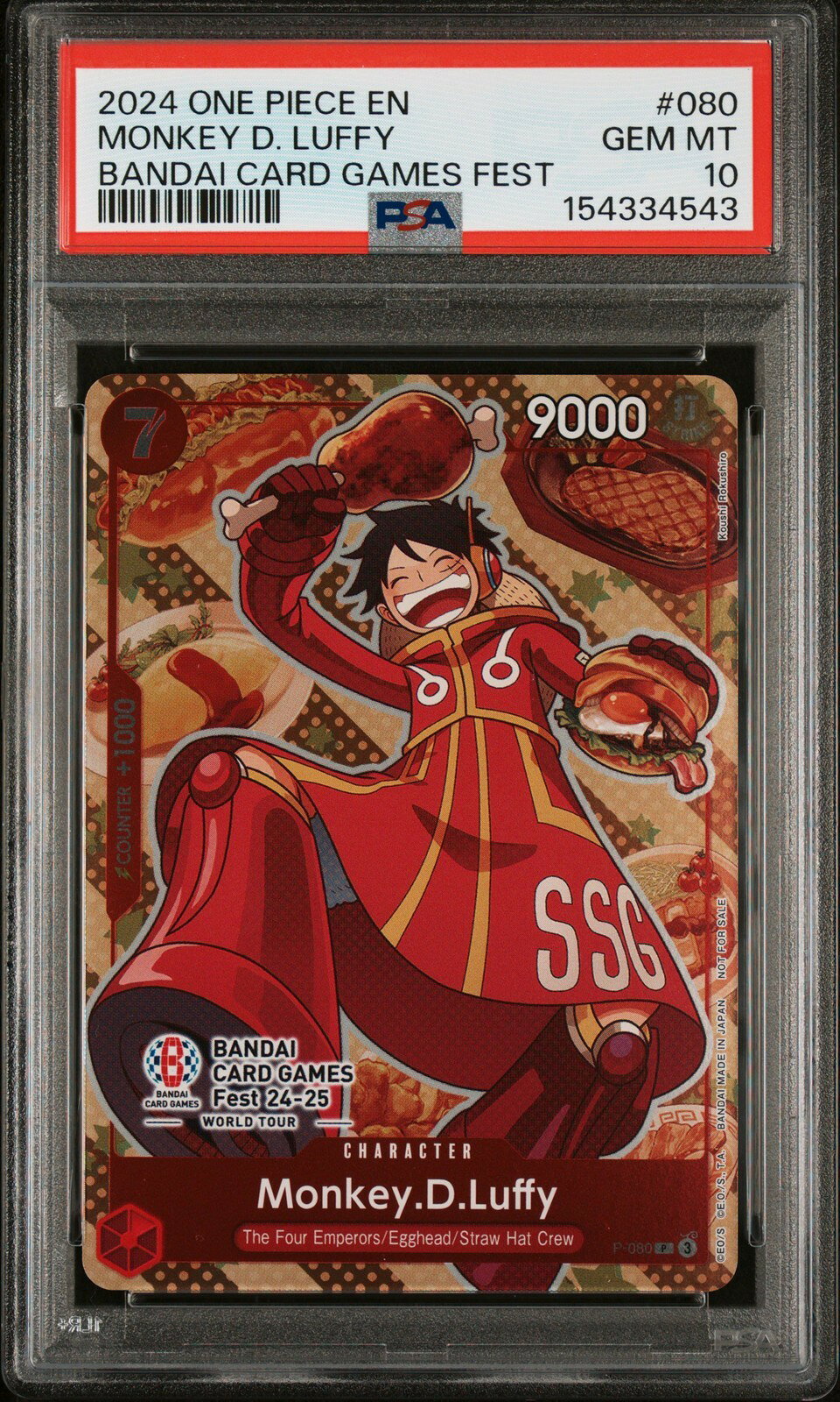 ワンピース英語版 2024 ONE PIECE PROMOS BANDAI CARD GAMES FEST モンキー・D・ルフィ PROMO #080 PSA 10 鑑定済【中古】