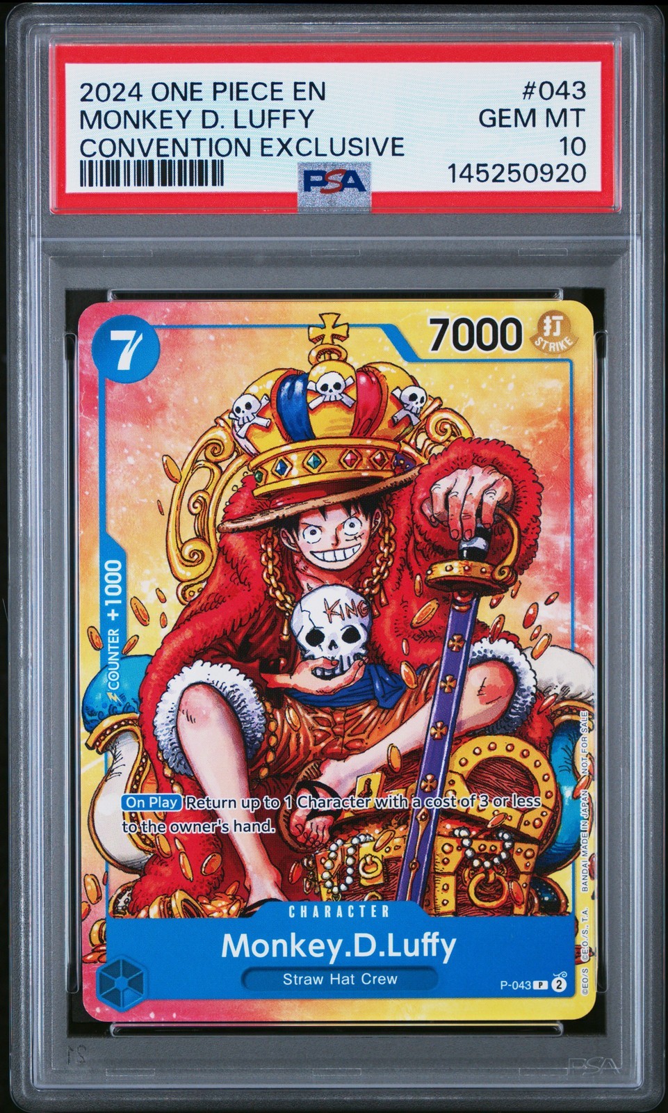 ワンピース英語版 2024 PROMOS CONVENTION EXCLUSIVE MONKEY D. LUFFY プロモ #043 PSA 10 鑑定済