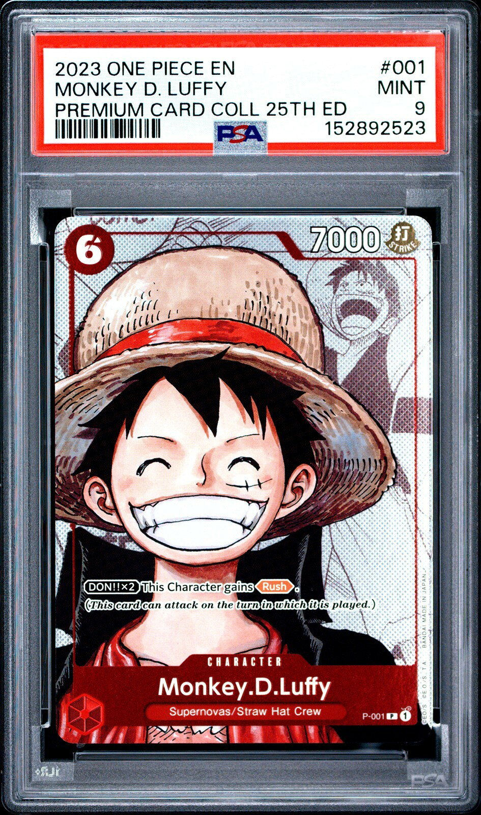 ワンピース英語版 2023 PREMIUM CARD COLLECTION 25TH EDITION モンキー・D・ルフィ プロモ #001 PSA9 鑑定済【中古】