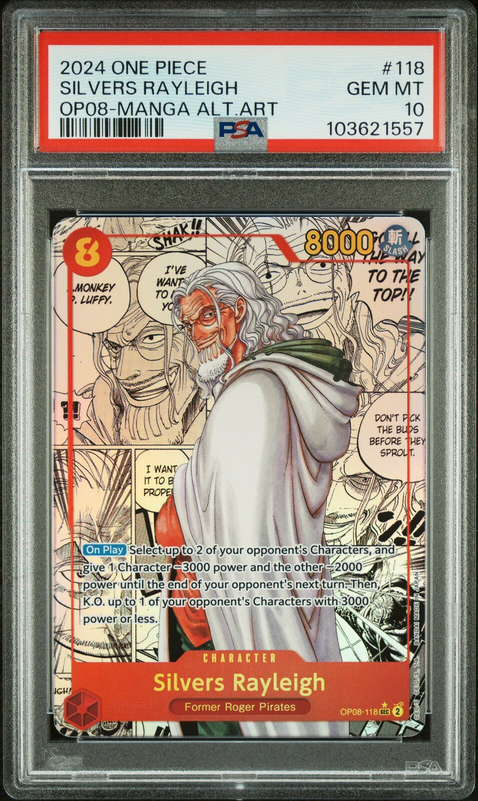ワンピース英語版 2024 OP08-TWO LEGENDS SILVERS RAYLEIGH MANGA ALTERNATE ART #118 PSA 10 鑑定済【中古】