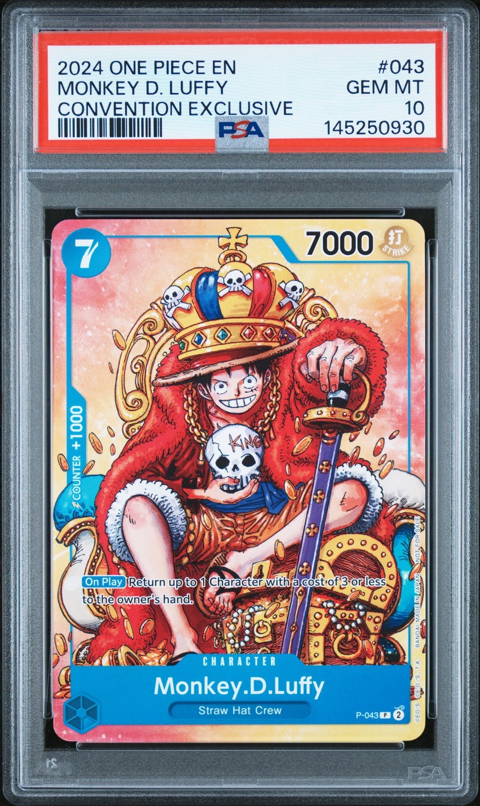 ワンピース英語版 2024 ONE PIECE PROMOS CONVENTION EXCLUSIVE モンキー・D・ルフィ MONKEY D. LUFFY プロモ #043 PSA 10 鑑定済