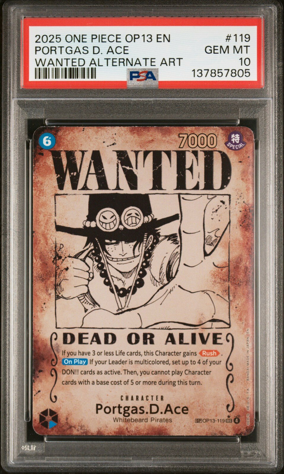 ワンピース英語版 2025 ONE PIECE OP13-CARRYING ON HIS WILL PORTGAS D. ACE #119 PSA10 鑑定済【中古】
