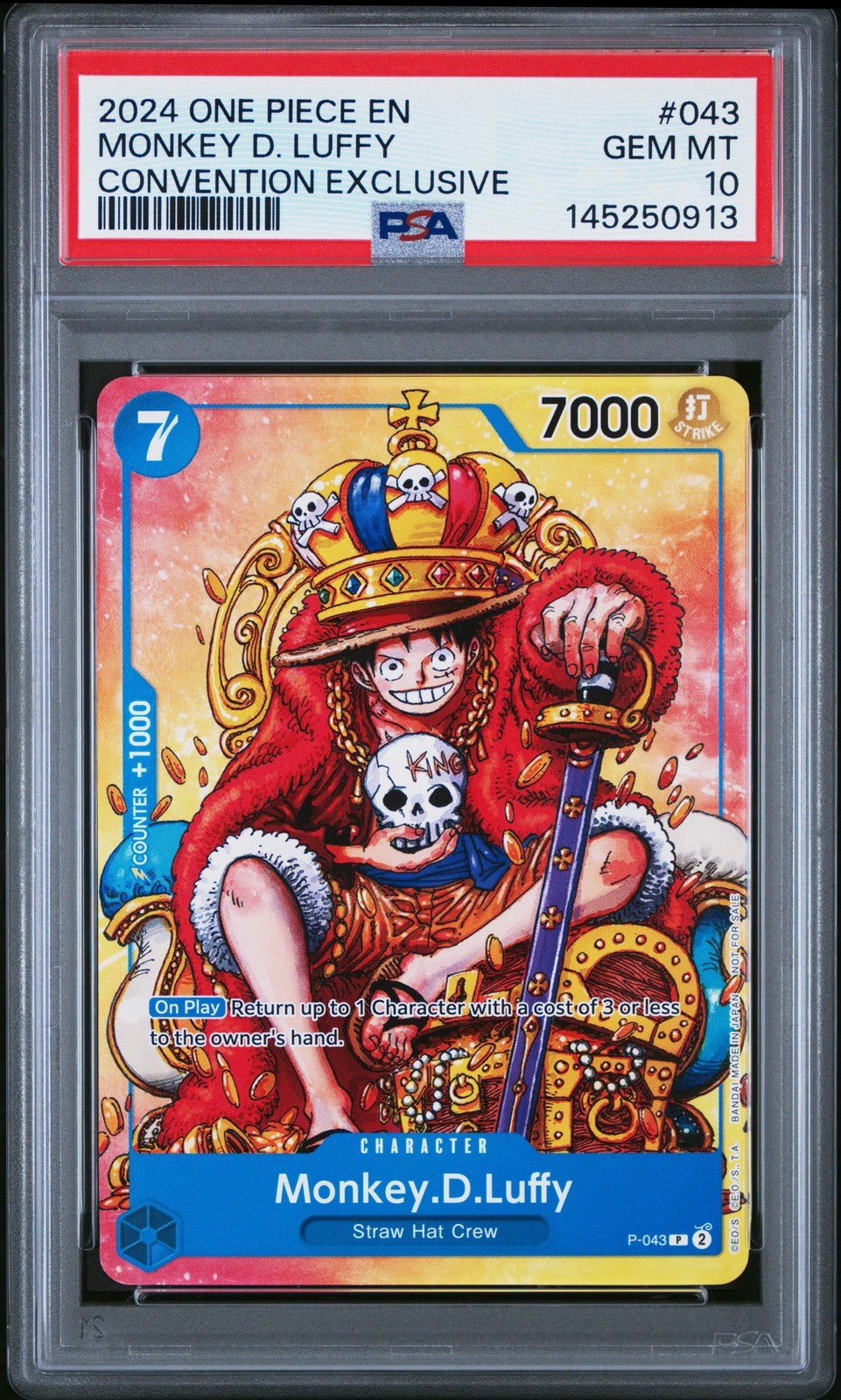 ワンピース英語版 2024 ONE PIECE PROMOS CONVENTION EXCLUSIVE モンキー・D・ルフィ プロモ #043 PSA10 鑑定済