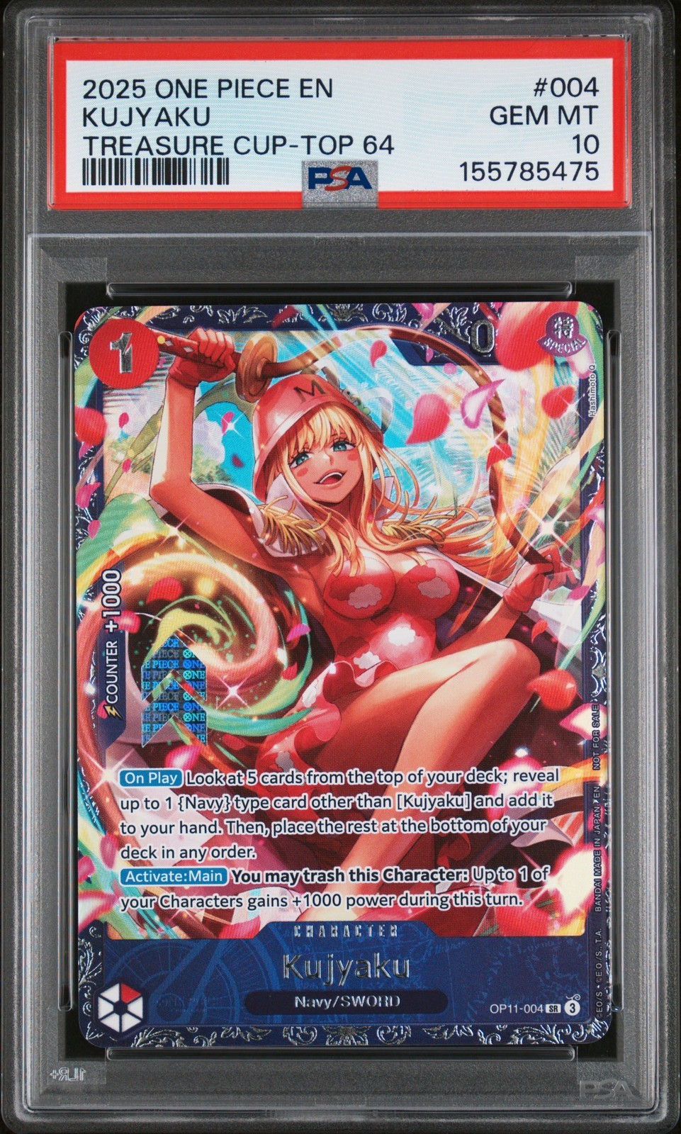 ワンピース英語版 2025 ONE PIECE PROMOS TREASURE CUP-TOP 64 KUJYAKU プロモ #004 PSA 10 鑑定済