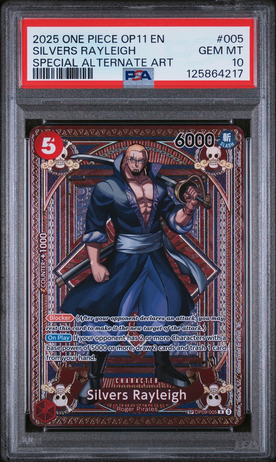 ワンピース英語版 2025 ONE PIECE OP11-A FIST OF DIVINE SPEED SILVERS RAYLEIGH #005 PSA 10 鑑定済【中古】