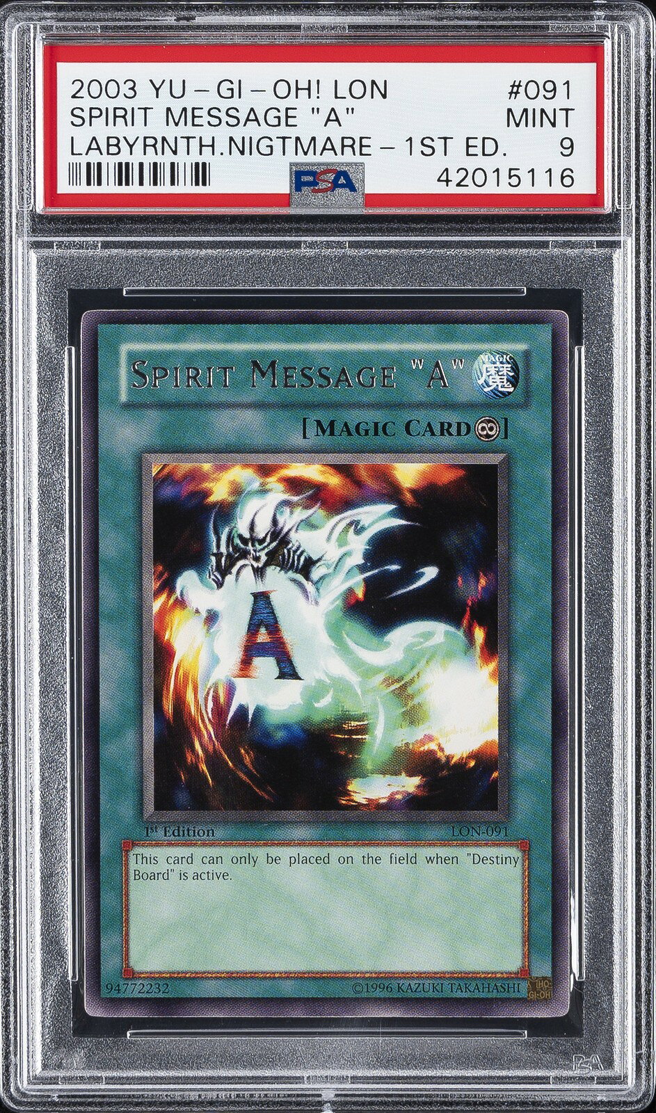 ワンピース英語版 2003 LON-LABYRINTH OF NIGHTMARE SPIRIT MESSAGE "A" 1ST ED #091 PSA 9 鑑定済