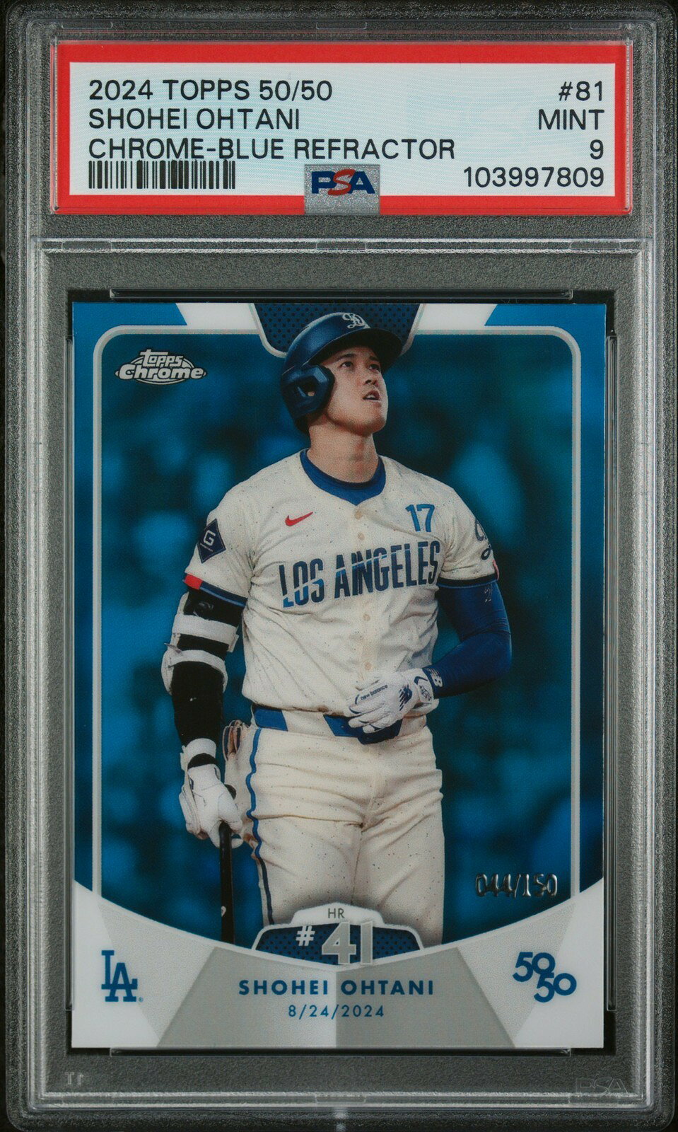 MLB 2024 Topps 50/50 大谷翔平 CHROME-BLUE REFRACTOR 44/150 PSA 9 鑑定済