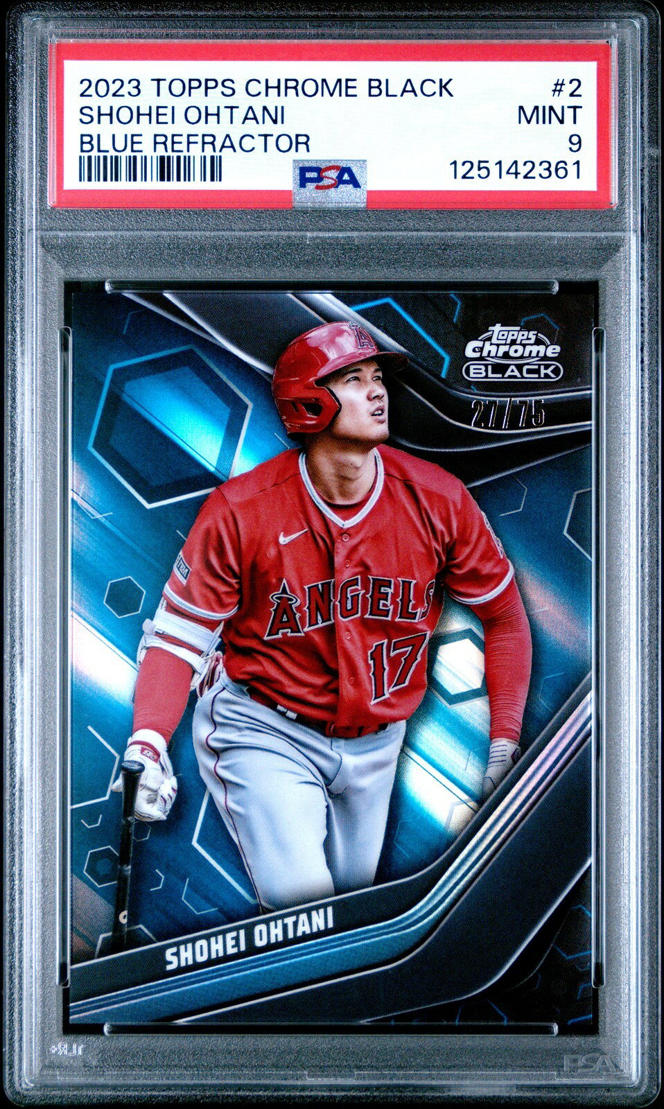 MLB 2023 Topps Chrome Black 大谷翔平 Blue Refractor #2 27/75 PSA 9 鑑定済