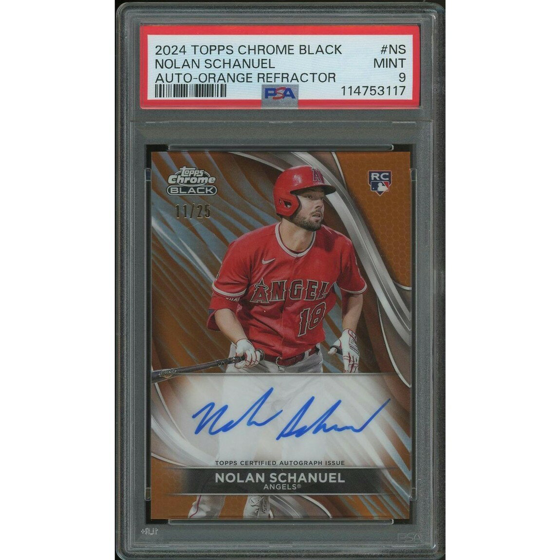 MLB 2024 Topps Chrome Black ノーラン・シャヌエル ルーキー オート Orange Refractor #11/25 #NS PSA9 鑑定済