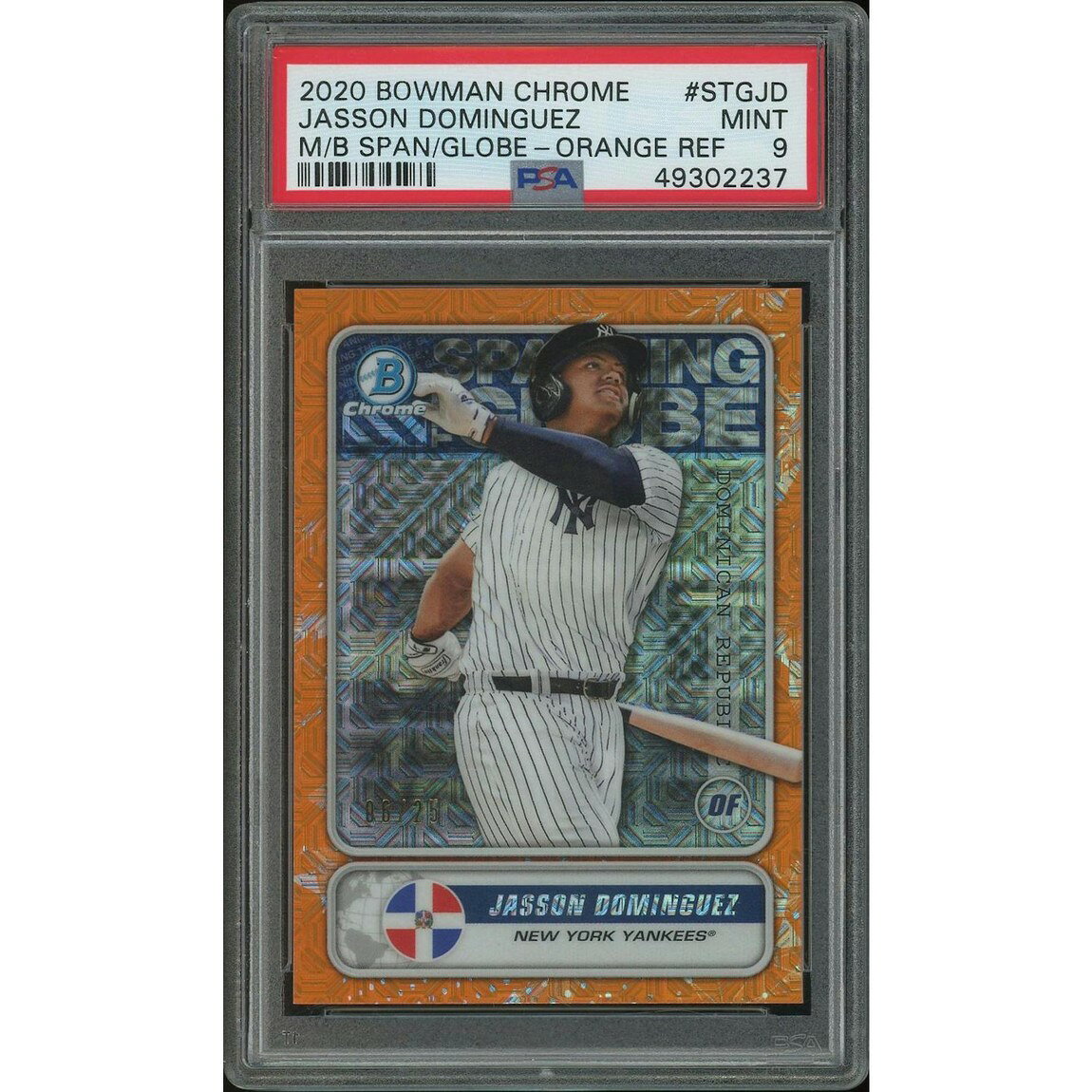 MLB 2020 Bowman Chrome Mega Box ジャッソン・ドミンゲス Orange Spanning the Globe Refractor #STGJD #06/25 PSA 9 鑑定済