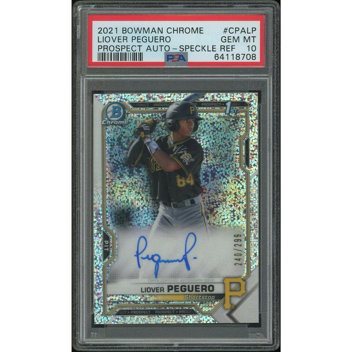 MLB 2021 Bowman Chrome リオバー・ペゲーロ Speckle Refractor Rookie Auto #CPALP #240/299 PSA 10 鑑定済