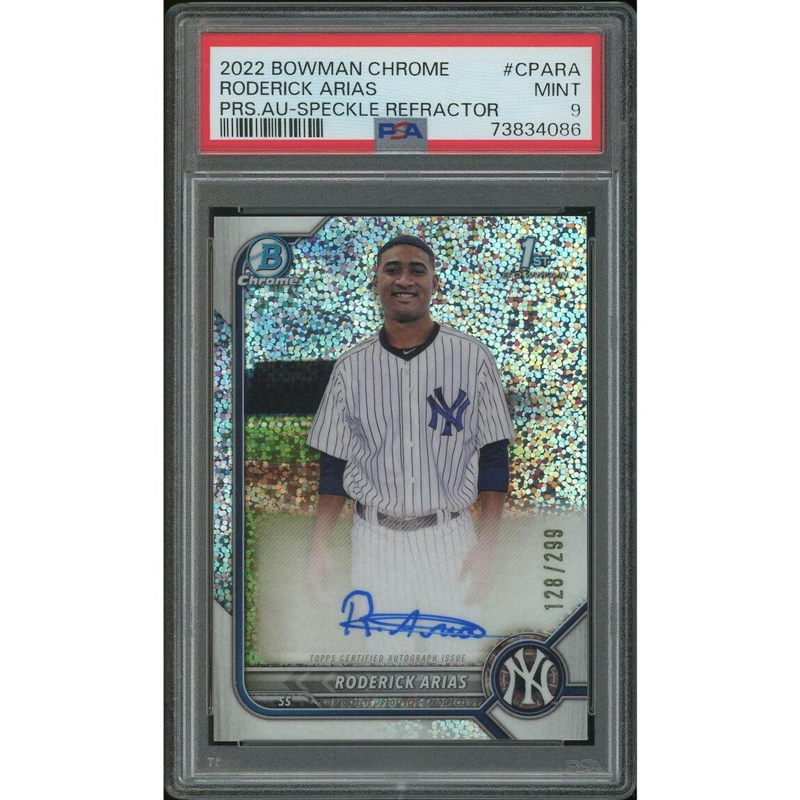 MLB 2022 Bowman Chrome ロデリック・アリアス Speckle Refractor ルーキーオート #CPARA /299 PSA 9 鑑定済