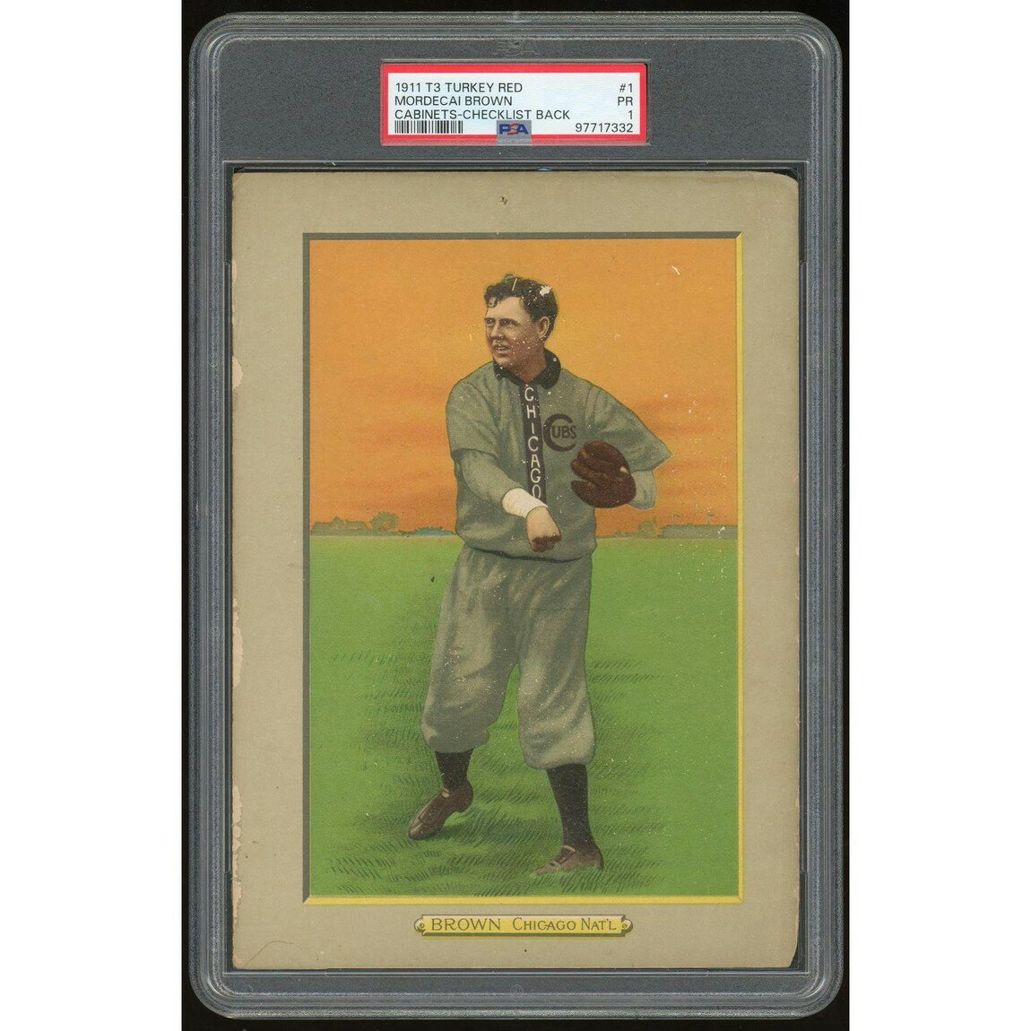 MLB 1911 T3 Turkey Red Cabinets モルデカイ・ブラウン checklist back #1 PSA 1 鑑定済