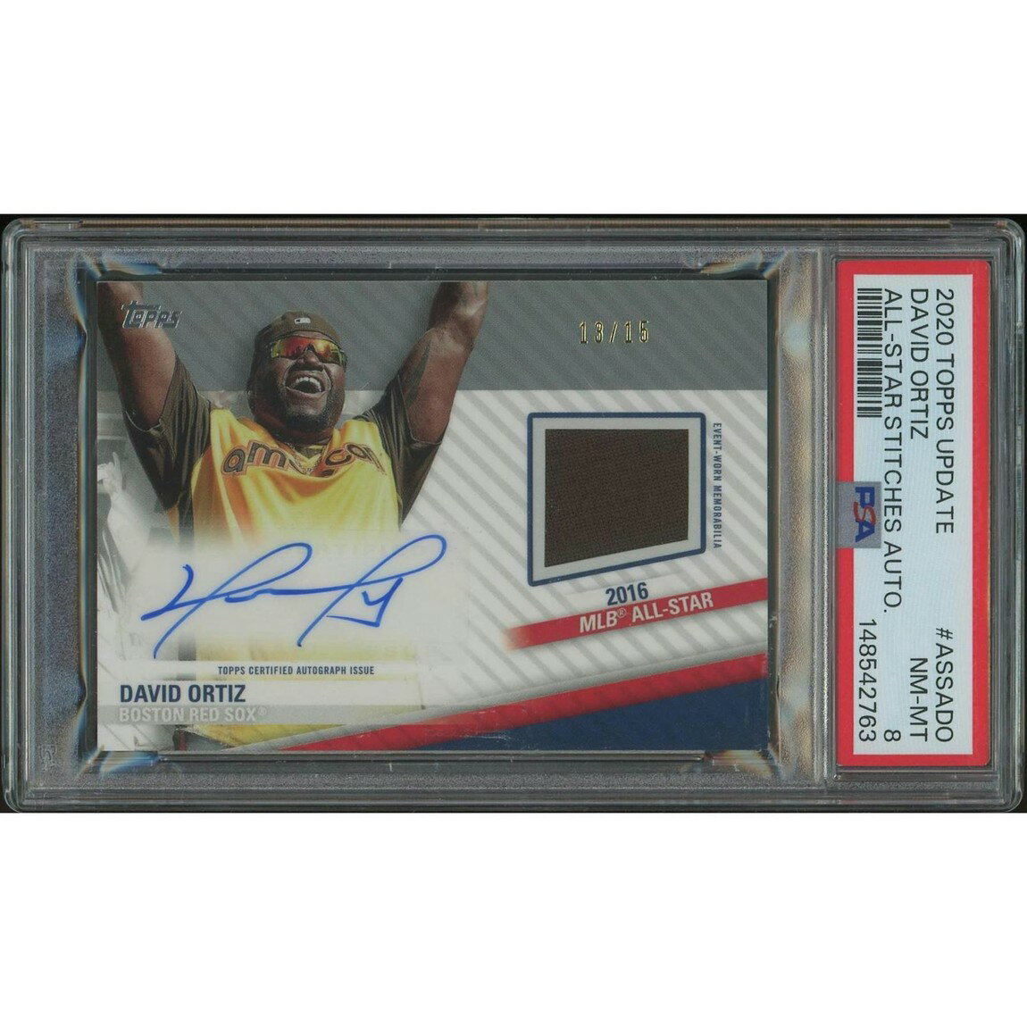 MLB 2020 Topps Update デビッド・オルティス All Star Stitches Jersey Auto #ASSADO #13/15 PSA 8 鑑定済