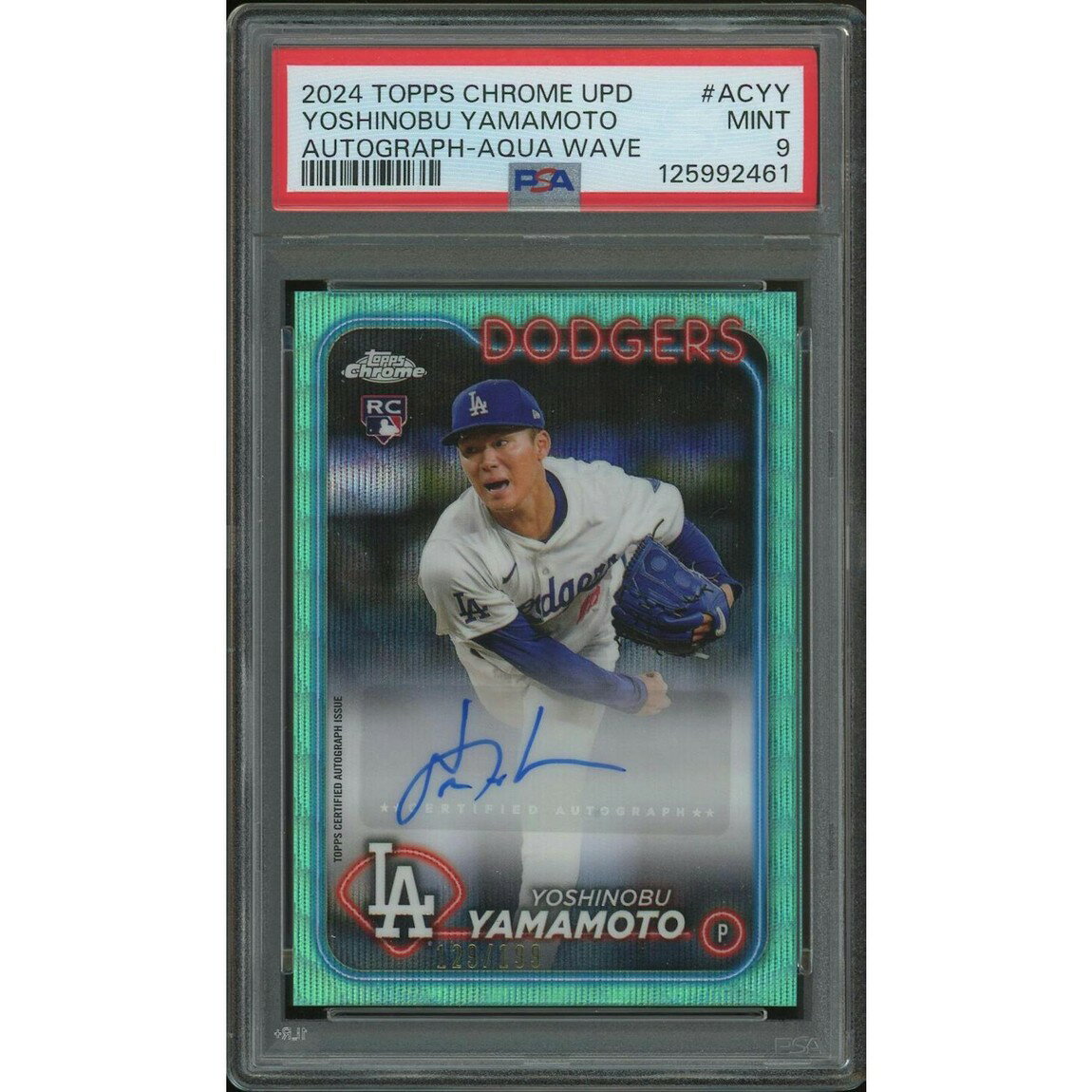 MLB 2024 Topps Chrome Update 山本由伸 Aqua Wave Refractor Rookie Auto #ACYY /199 PSA 9 鑑定済