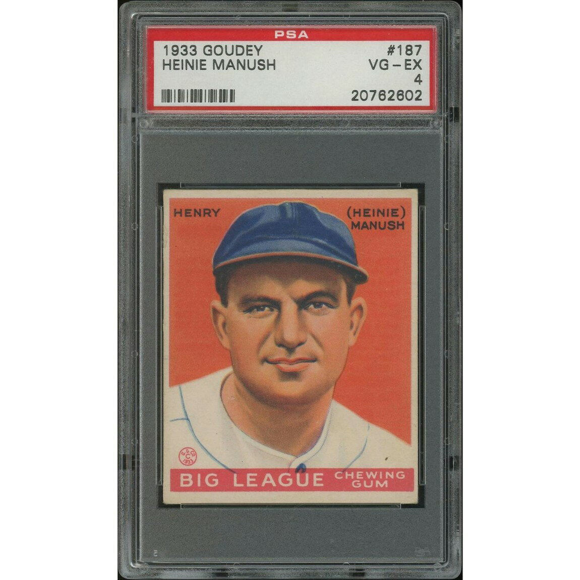 MLB 1933 Goudey Baseball ハイニー・マヌーシュ ルーキー #187 PSA4 鑑定済