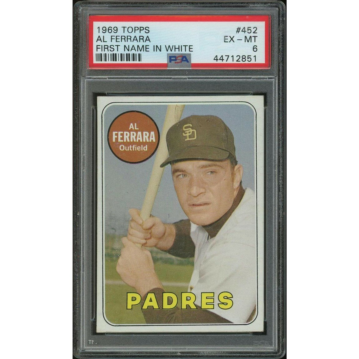 MLB 1969 Topps アル・フェラーラ First Name In White #452 PSA 6 鑑定済