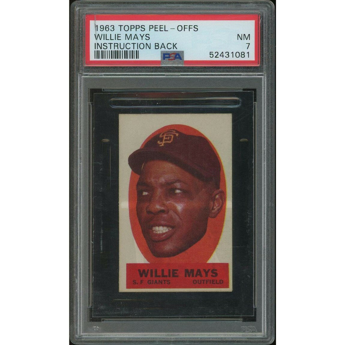 MLB 1963 Topps Peel-Offs ウィリー・メイズ Instruction Back PSA 7 鑑定済