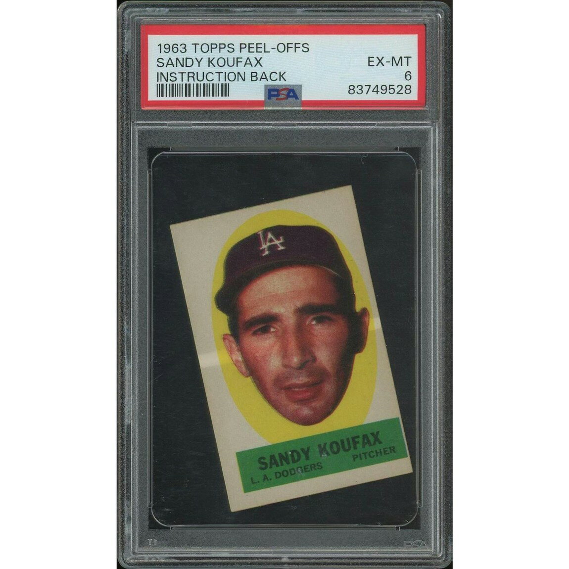 MLB 1963 Topps Peel-Offs サンディ・コーファックス Instruction Back PSA 6 (EX-MT) 鑑定済