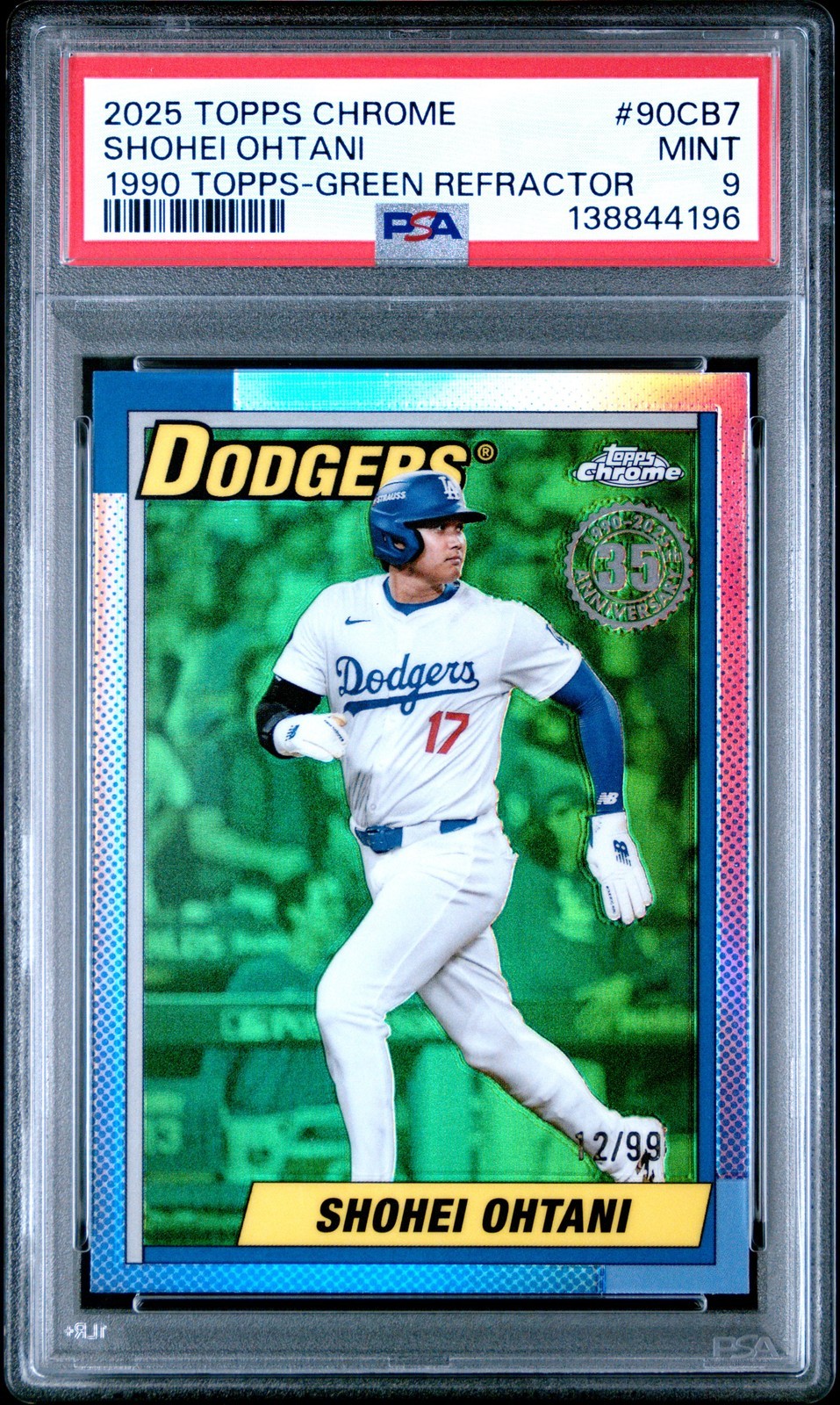 MLB 2025 TOPPS CHROME 1990 TOPPS 大谷翔平 GREEN REFRACTOR #90CB7 12/99 PSA 9 鑑定済