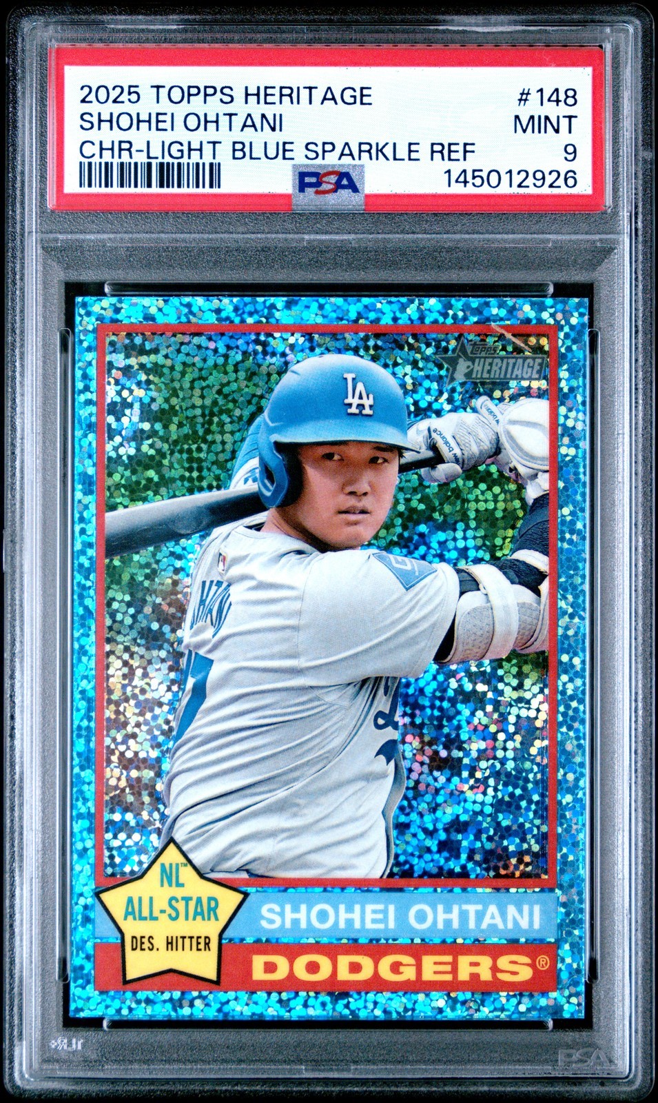 MLB 2025 TOPPS HERITAGE CHROME 大谷翔平 LIGHT BLUE SPARKLE REFRACTOR #148 PSA 9 鑑定済