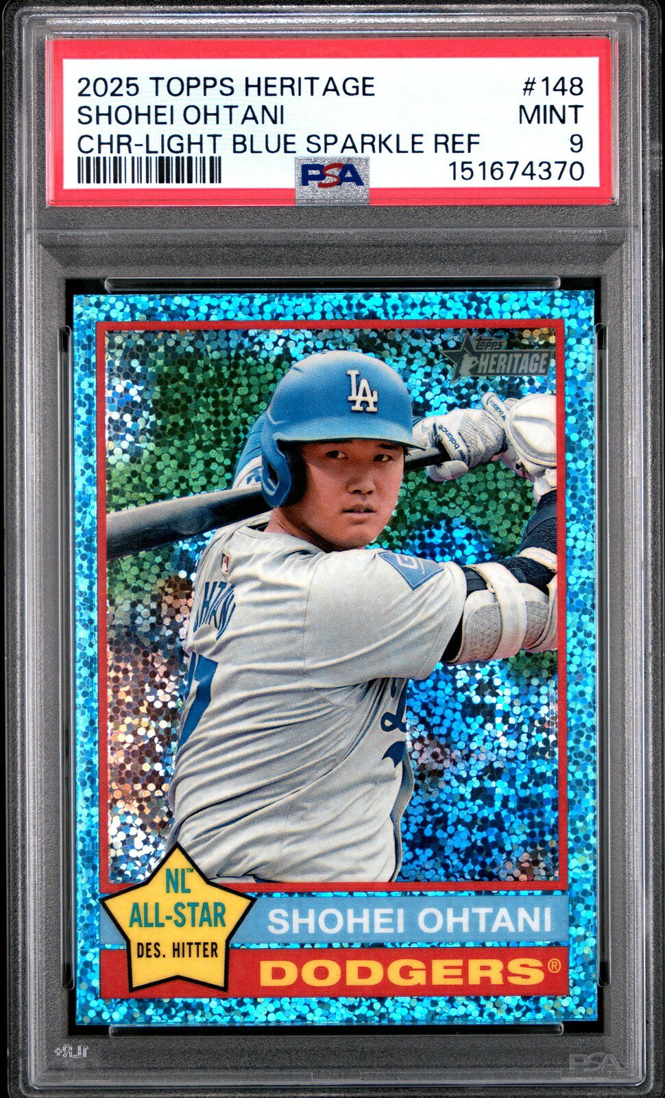 MLB 2025 TOPPS HERITAGE CHROME 大谷翔平 LIGHT BLUE SPARKLE REFRACTOR #148 PSA 9 鑑定済