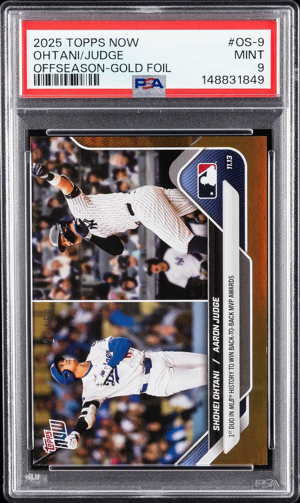 MLB 2025 TOPPS NOW OFFSEASON アーロン・ジャッジ 大谷翔平 GOLD FOIL #OS-9 28/50 PSA 9 鑑定済