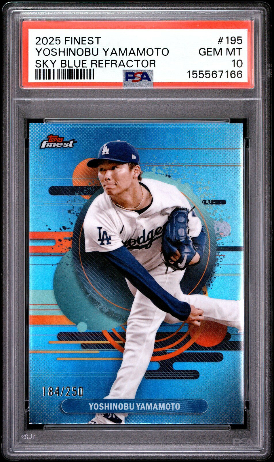 MLB 2025 Topps Finest 山本由伸 Sky Blue Refractor #195 184/250 PSA 10 鑑定済