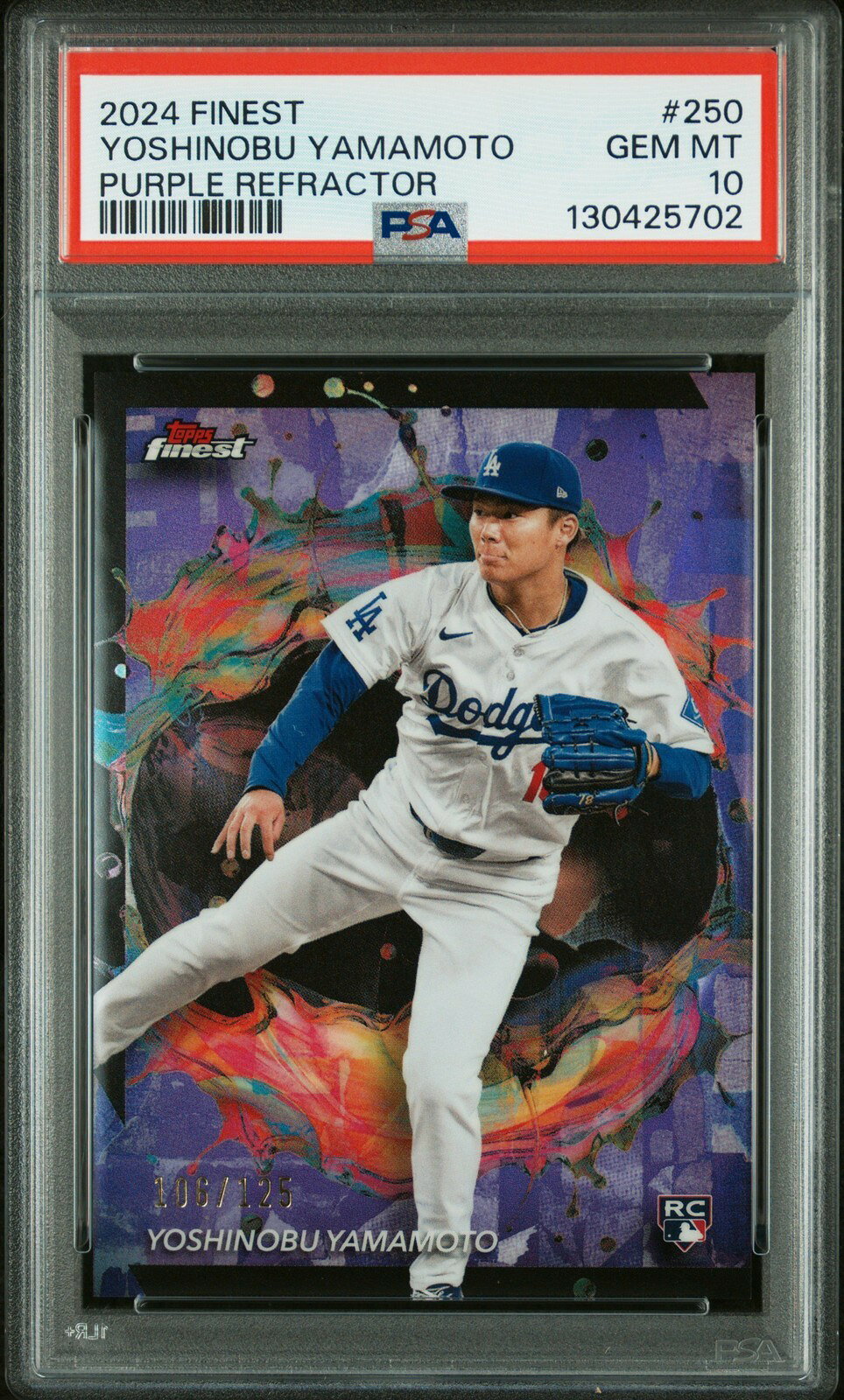 MLB 2024 TOPPS FINEST 山本由伸 PURPLE REFRACTOR #250 106/125 PSA 10 鑑定済