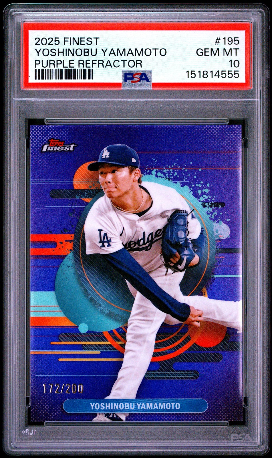 MLB 2025 Topps Finest 山本由伸 Purple Refractor #195 172/200 PSA10 鑑定済