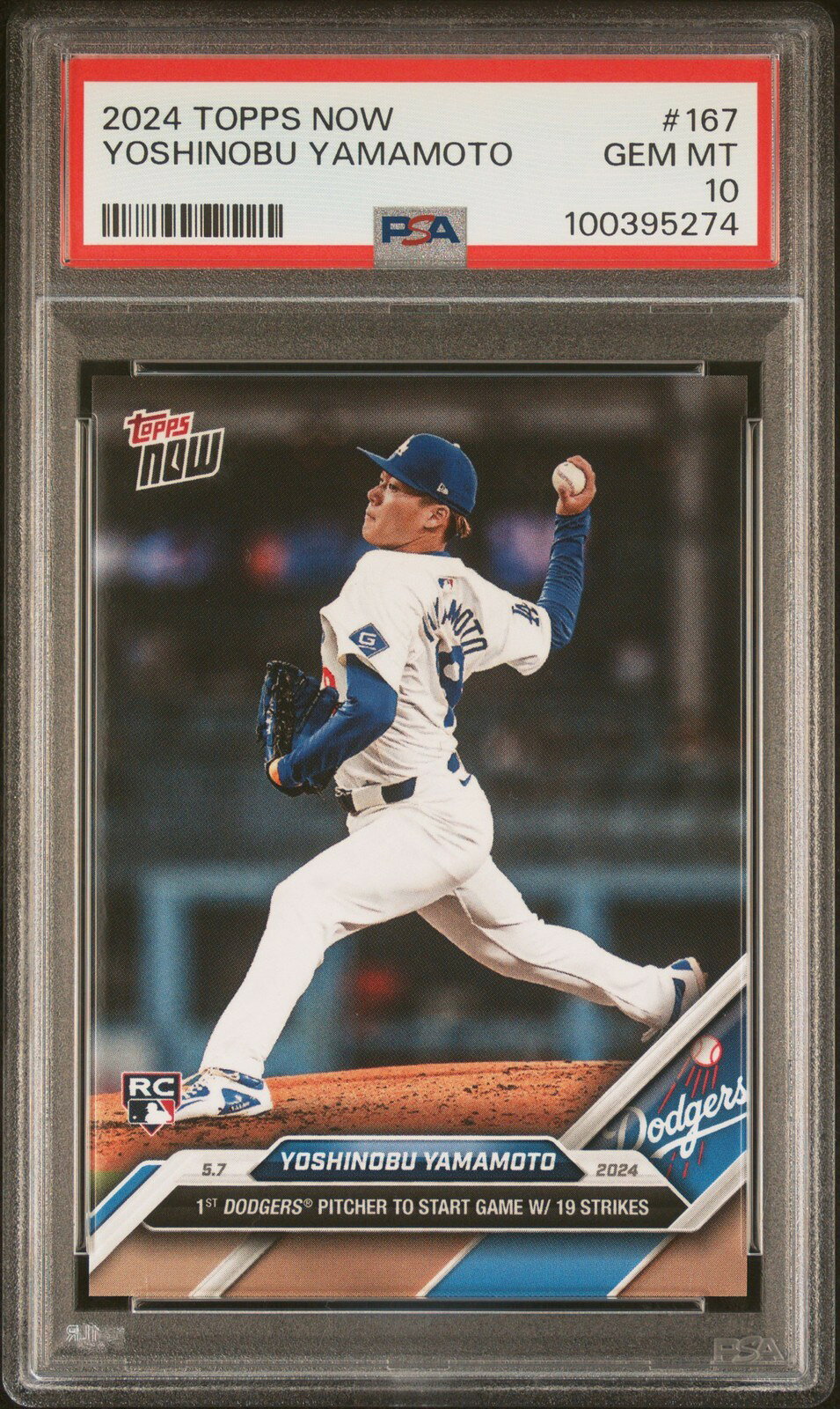 PRODUCT DETAILS MLB 2024 TOPPS NOW 山本由伸 #167 PSA10 鑑定済【中古】【商品情報】・鑑定機関：PSA・グレード：10・選手：山本由伸選手・年式・シリーズ：2024 TOPPS NOW・カード番号：#167・種別：-・シリアル：-【コンディション】・第三者鑑定機関PSAにより鑑定・スラブ封入された現品です。・状態はPSAのグレード表記に準じます。・スラブは未開封のまま発送します。・鑑定番号はPSA公式サイトで照合可能です。【ご注意】・本商品は海外直輸入中古品です。・海外倉庫からのお取り寄せのため、発送までに数日〜2〜3週間程度かかる場合があります。・1点限りの商品です。ご注文後に万一入手できない場合はキャンセル・返金とさせていただきます。・鑑定済みスラブ品のため、返品・返金保証の対象外（現状品）となります。 ■ 商品について 海外輸入品（説明書は英語表記の場合あり） ■ ご注意 ・掲載画像は実物に近い色味になるよう調整しておりますが、ご利用の環境により差異が生じる場合があります。・複数店舗で在庫を共有しているため、ご注文後に在庫切れとなる場合がございます。 ■ 納期について お届けの目安を必ずご確認ください。 海外正規ルート仕入れ品 海外ブランド ▼ 海外正規ブランド店 正規代理店 ▼ 当 店 ※本商品は並行輸入品です 製造元は正規品と同一のブランド・メーカーです。当店では海外正規ルートより仕入れた商品を取り扱っております。流通ルートが異なるのみで、商品自体に違いはございません。 ── 当店の商品について ── 正規品のみ取り扱い 海外正規店・正規代理店から商品を直接仕入れ、国内に輸入して販売しております。 日本未入荷・海外限定モデルも多数 日本未入荷・海外限定モデルも多数取り扱っております。サイズ・カラー違いや海外限定で販売された製品など、日本では手に入りにくいアイテムをお届けいたします。 お求めやすい価格の理由 海外市場での価格差や流通ルートの違いにより、国内販売価格よりお求めやすくなっております。品質はそのままに、よりお手頃な価格でお届けいたします。 安心保証 ご使用前に万が一、製品に不具合がございました場合は、交換または商品代金のご返金にて対応させていただきます。商品到着後5日以内にご連絡ください。 ご注意 海外からの輸入品となります。海外輸送のため、外箱に軽微なスレ等がある場合がございますが、商品本体には影響ございません。 ※在庫状況は仕入先の在庫情報をもとに出来る限り正確に表示しておりますが、取寄せ商品のため、タイミングによりご注文後に欠品・キャンセルとなる場合がございます。 お探しの商品がございましたら、お気軽にご相談ください。