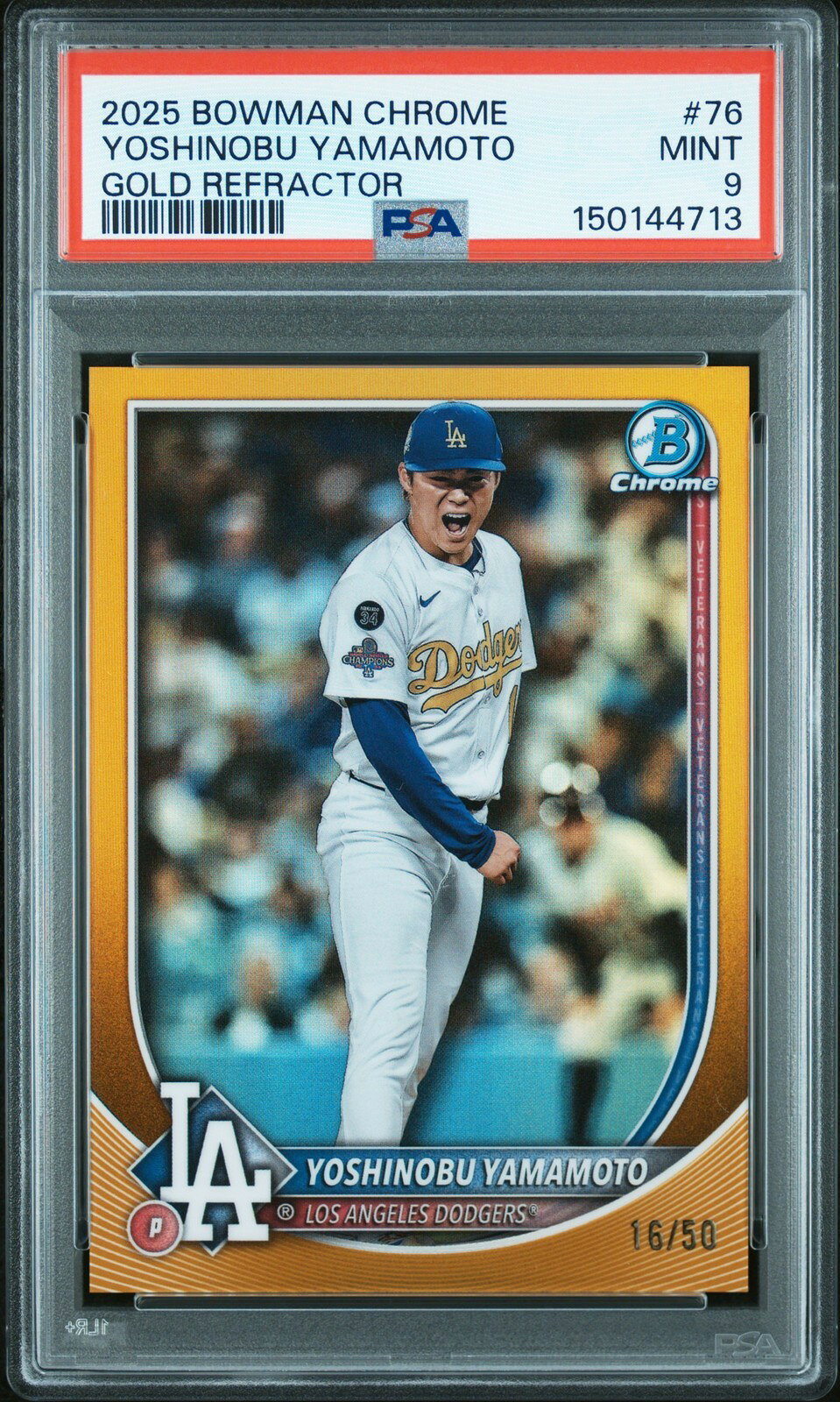 MLB 2025 Bowman Chrome 山本由伸 ゴールドリフラクター #76 16/50 PSA 9 鑑定済