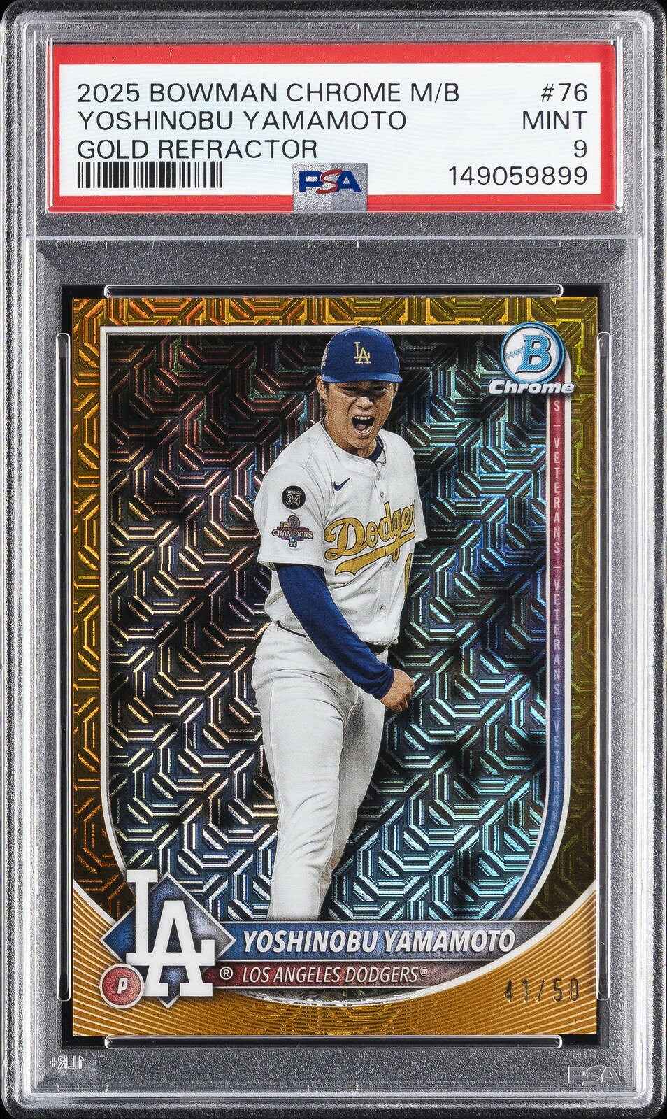 MLB 2025 Bowman Chrome Mega Box 山本由伸 Gold Refractor 41/50 #76 PSA 9 鑑定済