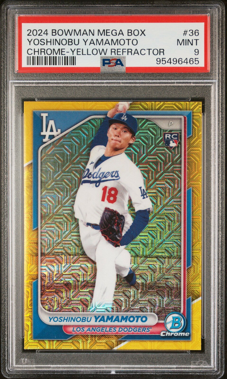 MLB 2024 BOWMAN CHROME 山本由伸 YELLOW REFRACTOR #36 37/75 PSA 9 鑑定済