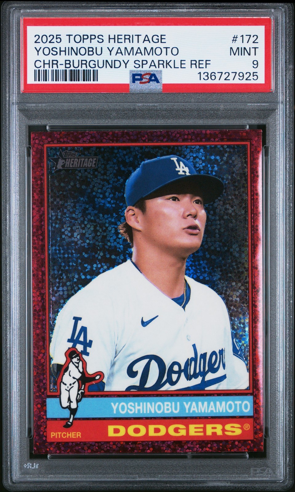 MLB 2025 TOPPS HERITAGE CHROME 山本由伸 BURGUNDY SPARKLE REFRACTOR PSA 9 鑑定済